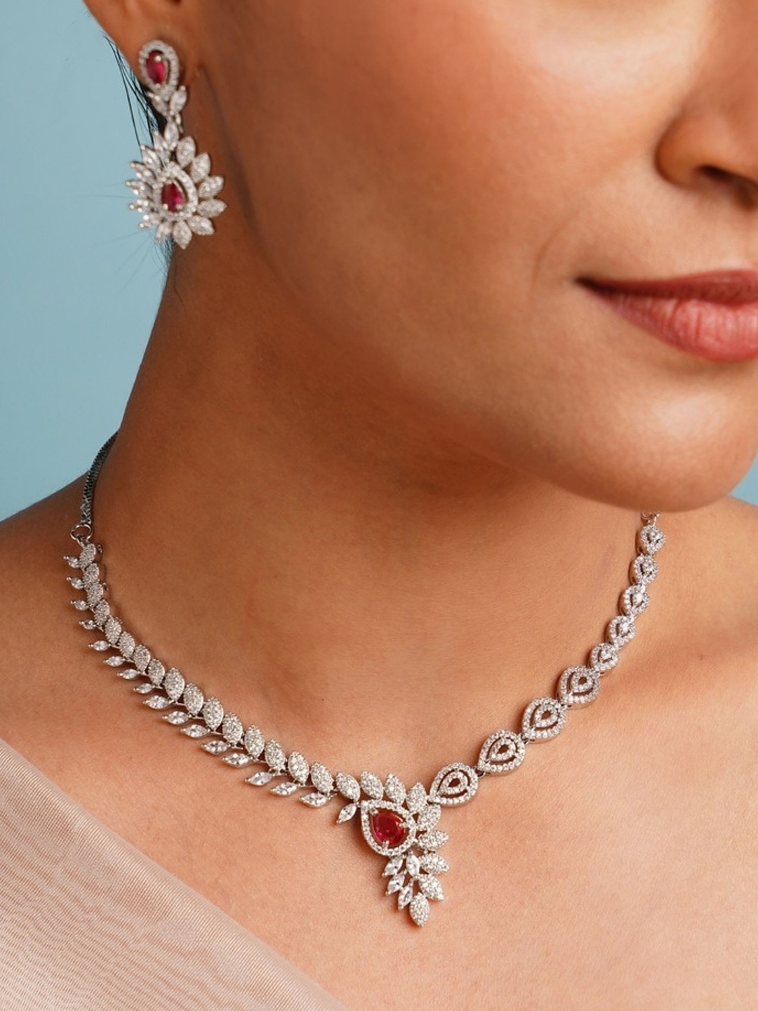 

ABDESIGNS Sophisticated Silver Plated American Diamond Necklace
