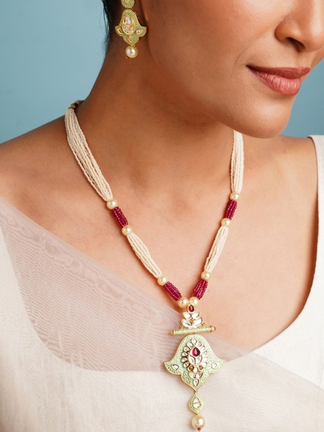 

ABDESIGNS Antique Meenakari Gold-Plated Kundan Necklace Set