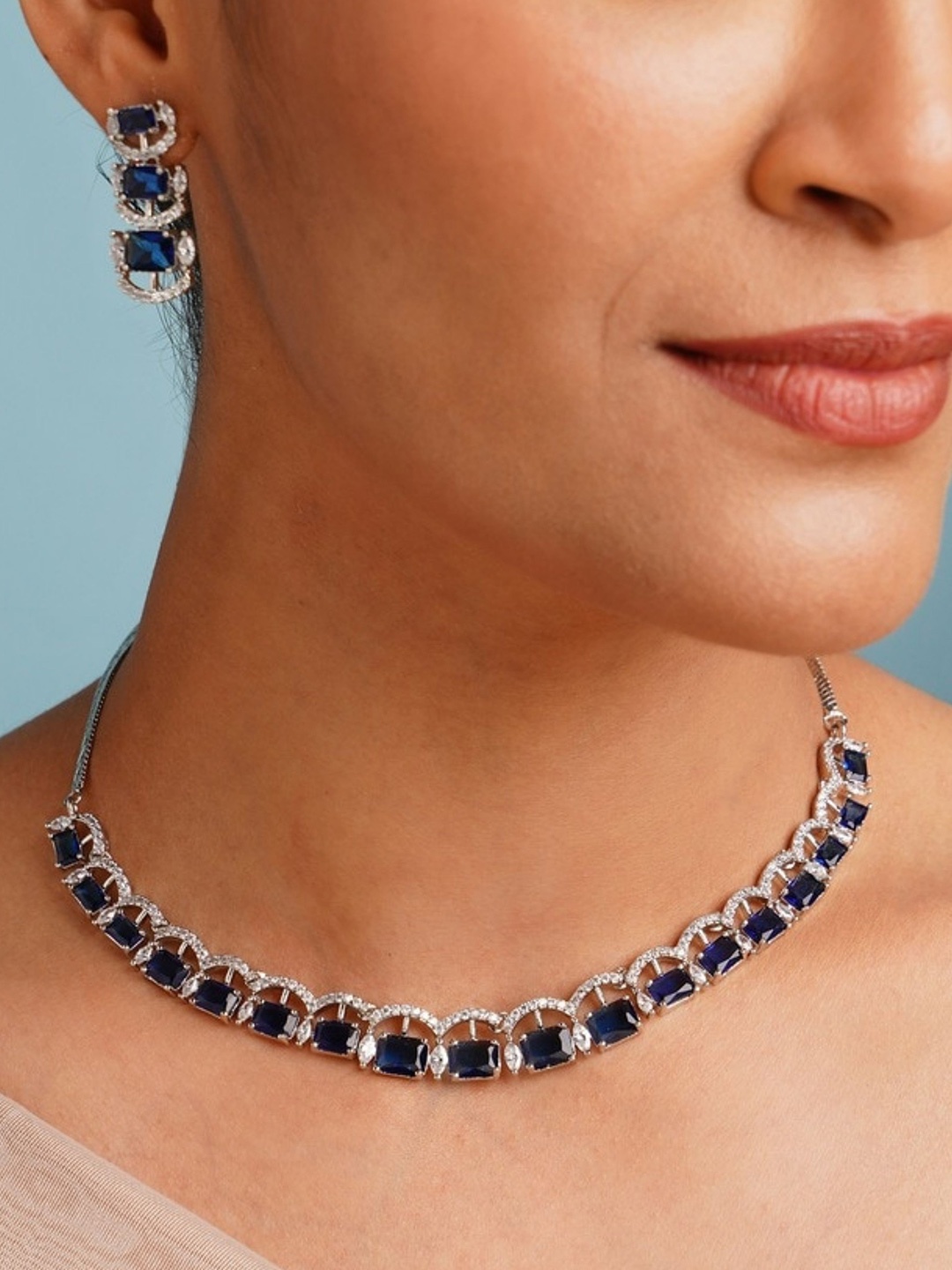

ABDESIGNS Sophisticated Silver Plated American Diamond Necklace