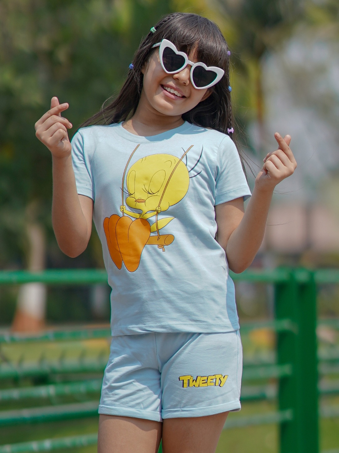 

Nap Chief Infant Girls Tweety Swing Printed Pure Cotton T-shirt With Shorts, Blue