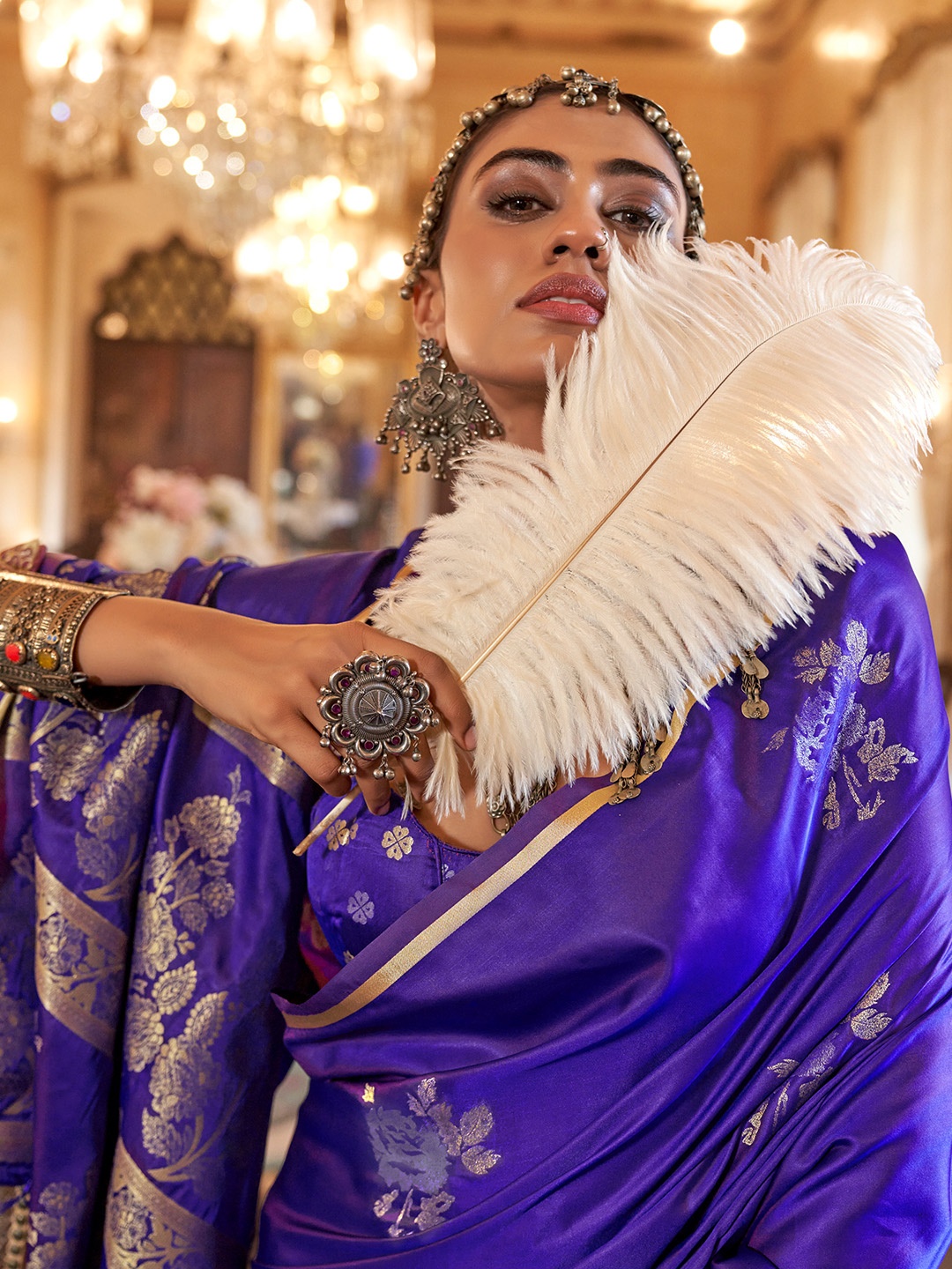 

Ishin Woven Design Zari Satin Designer Saree, Purple
