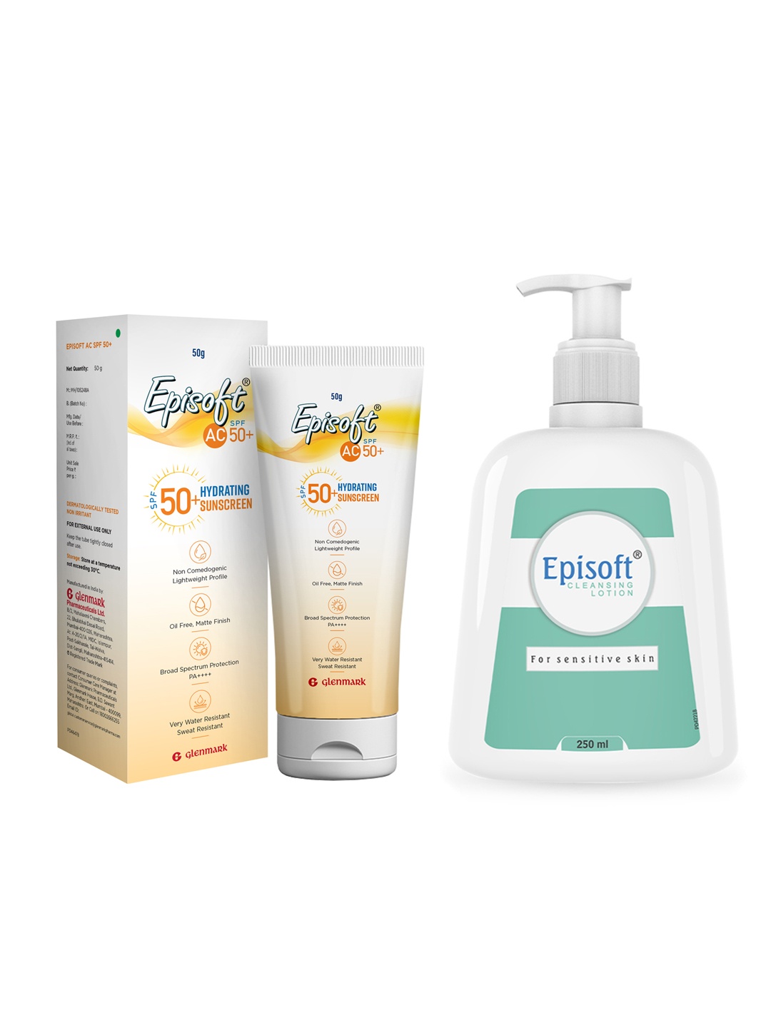 

Episoft Set of SPF50 Hydrating Sunscreen - 50g & Cleansing Lotion - 250ml, White