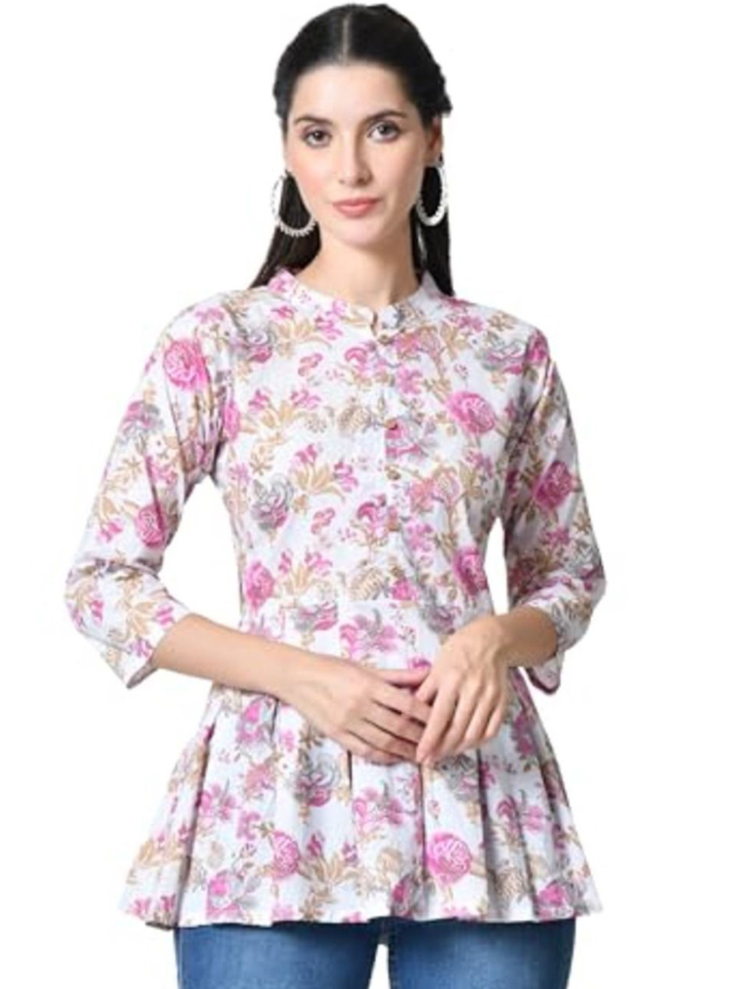 

LIBOZA Floral Printed Pure Cotton Kurti, White