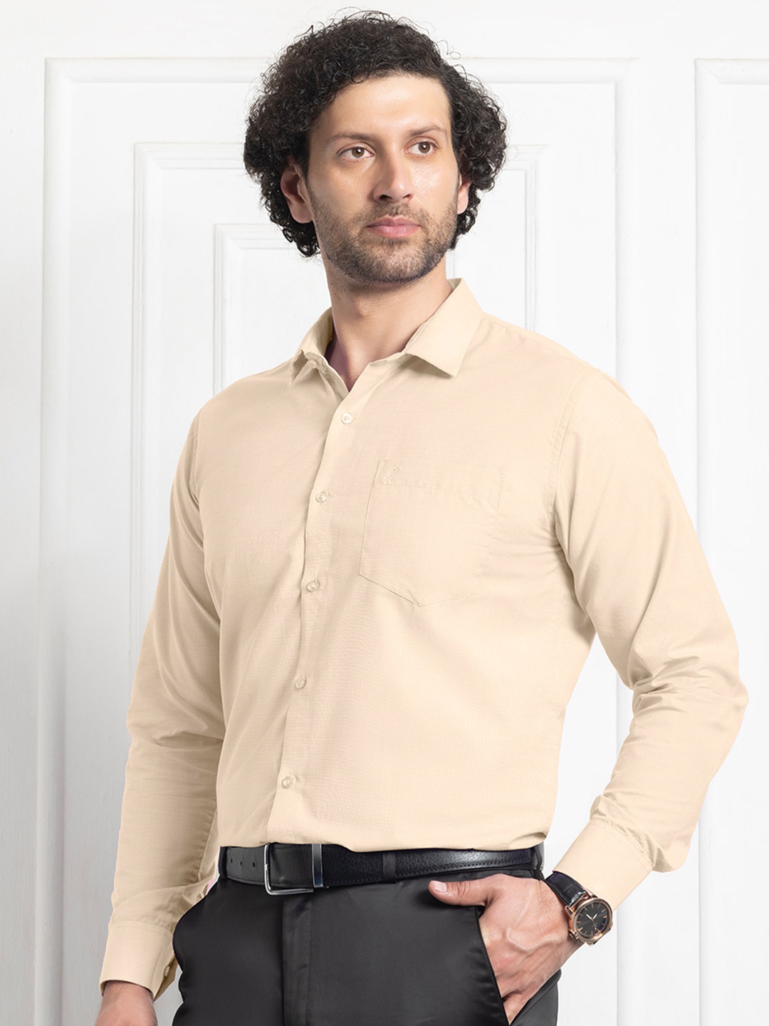 

FILO HEVIS Men Classic Filafil Formal Shirt, Cream