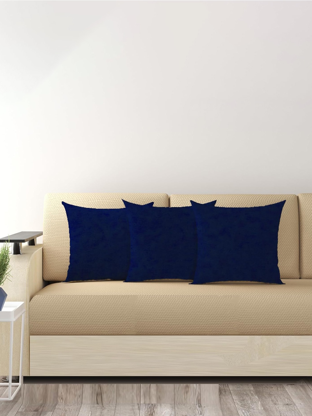 

Trance Home Navy Blue 3 Pieces Linen Square Cushion Covers