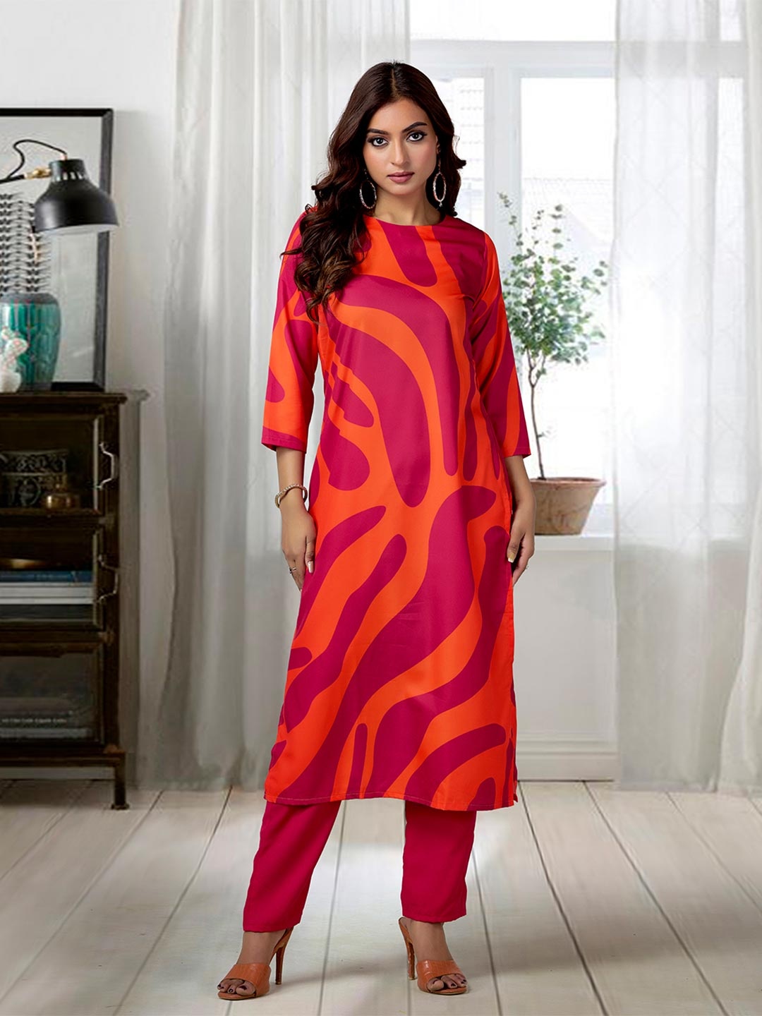 

Anouk Rustic Women Floral Printed Regular Kurta with Trousers, Orange