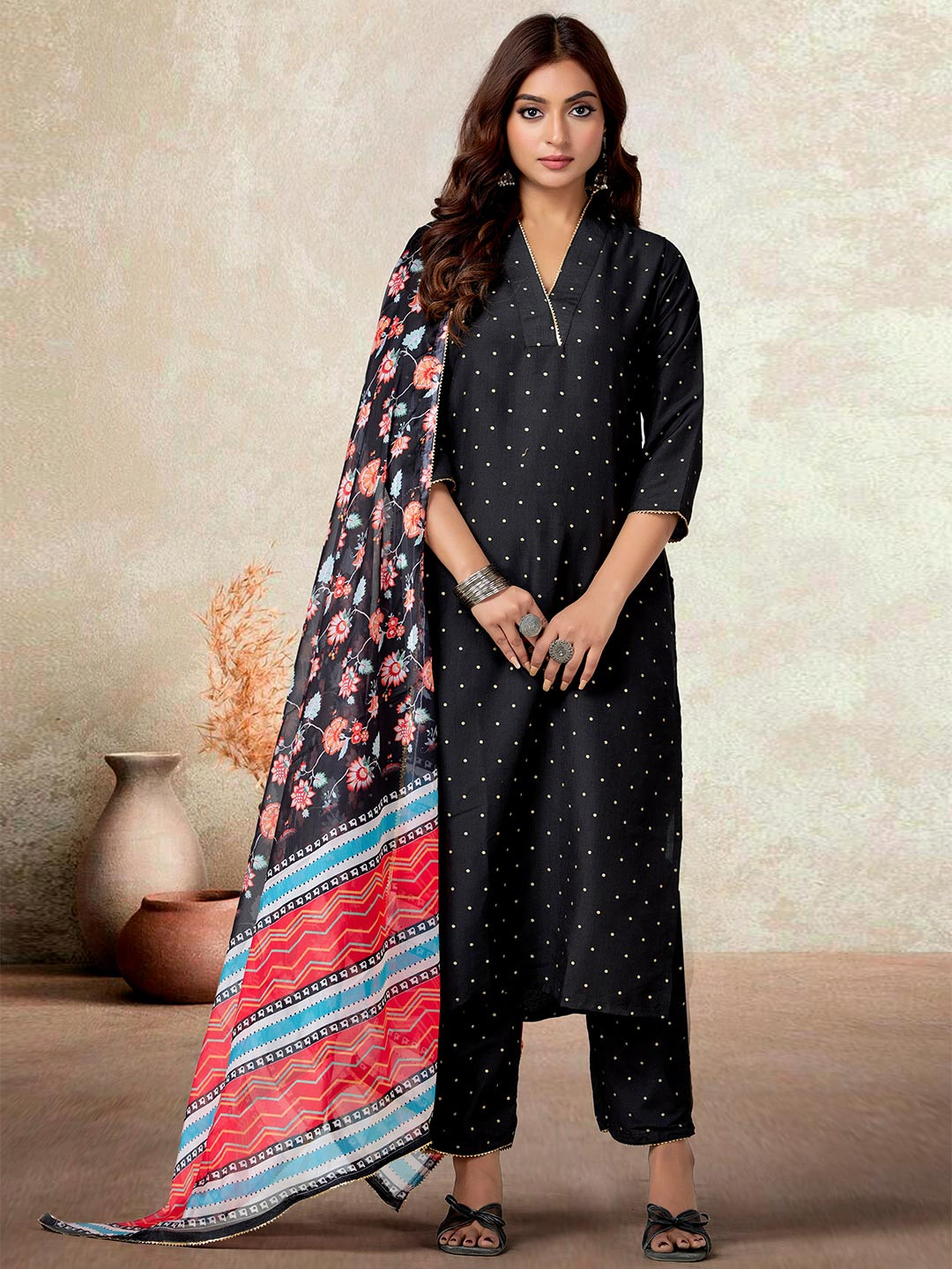 

Anouk Rustic Women Ethnic Motifs Printed Regular Kurta with Trousers & With Dupatta, Black