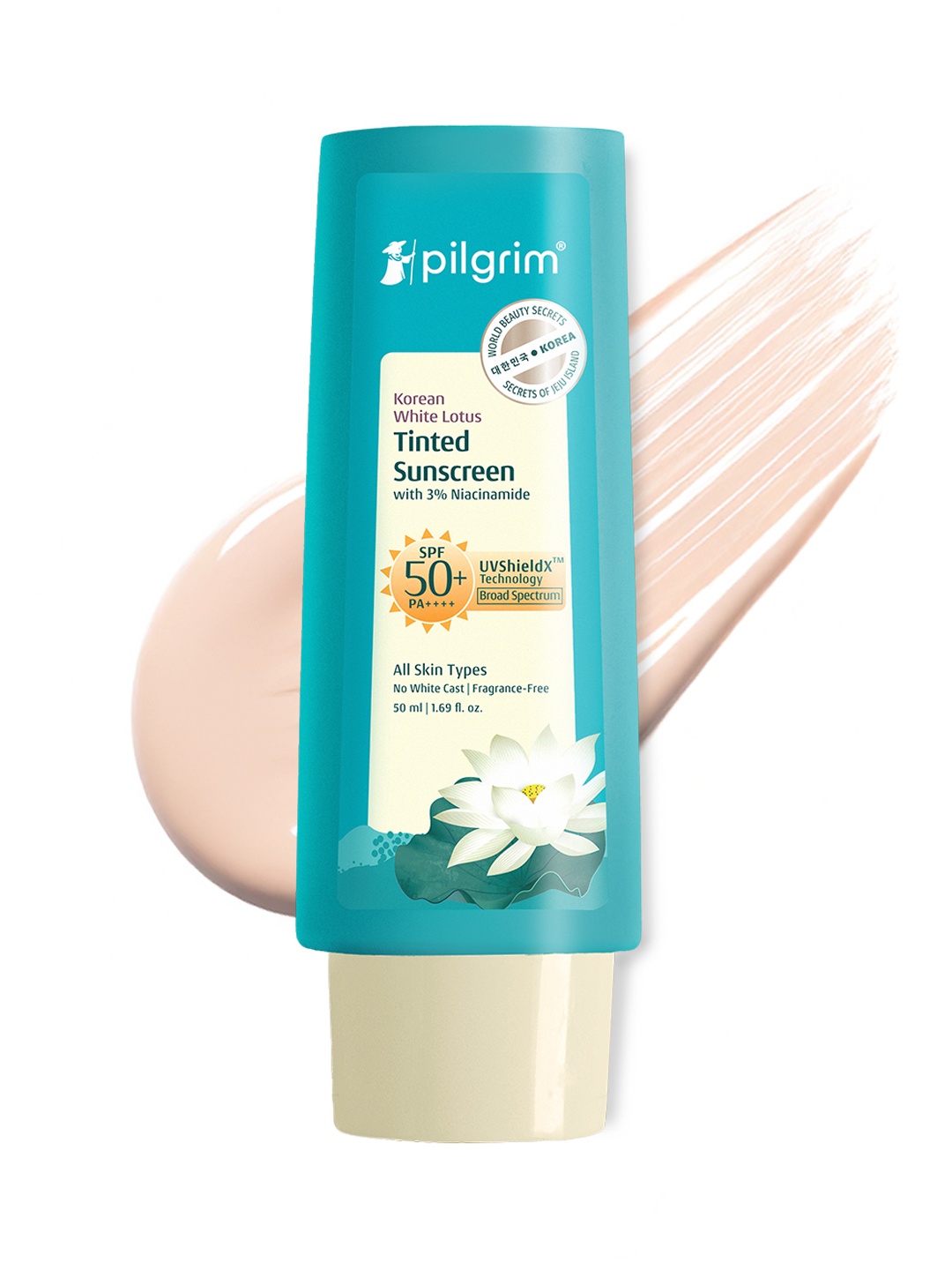 

Pilgrim Korean White Lotus Tinted Sunscreen SPF 50+ PA++++ - 50 ml, Teal