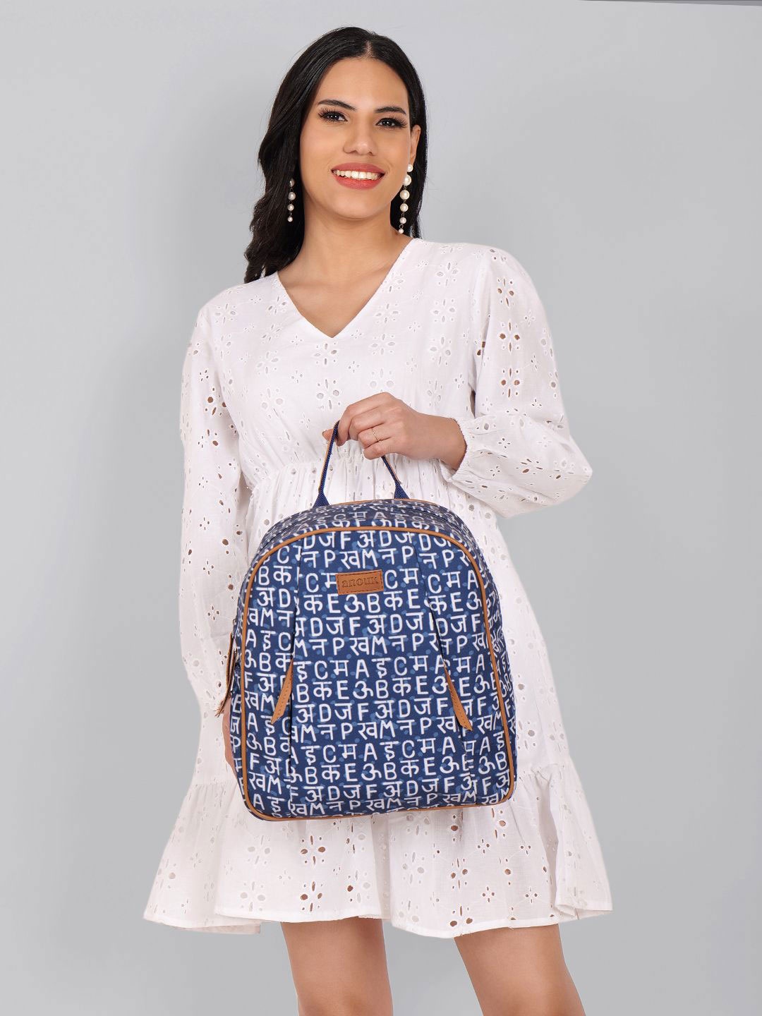 Anouk Women Typography Backpack, Navy blue