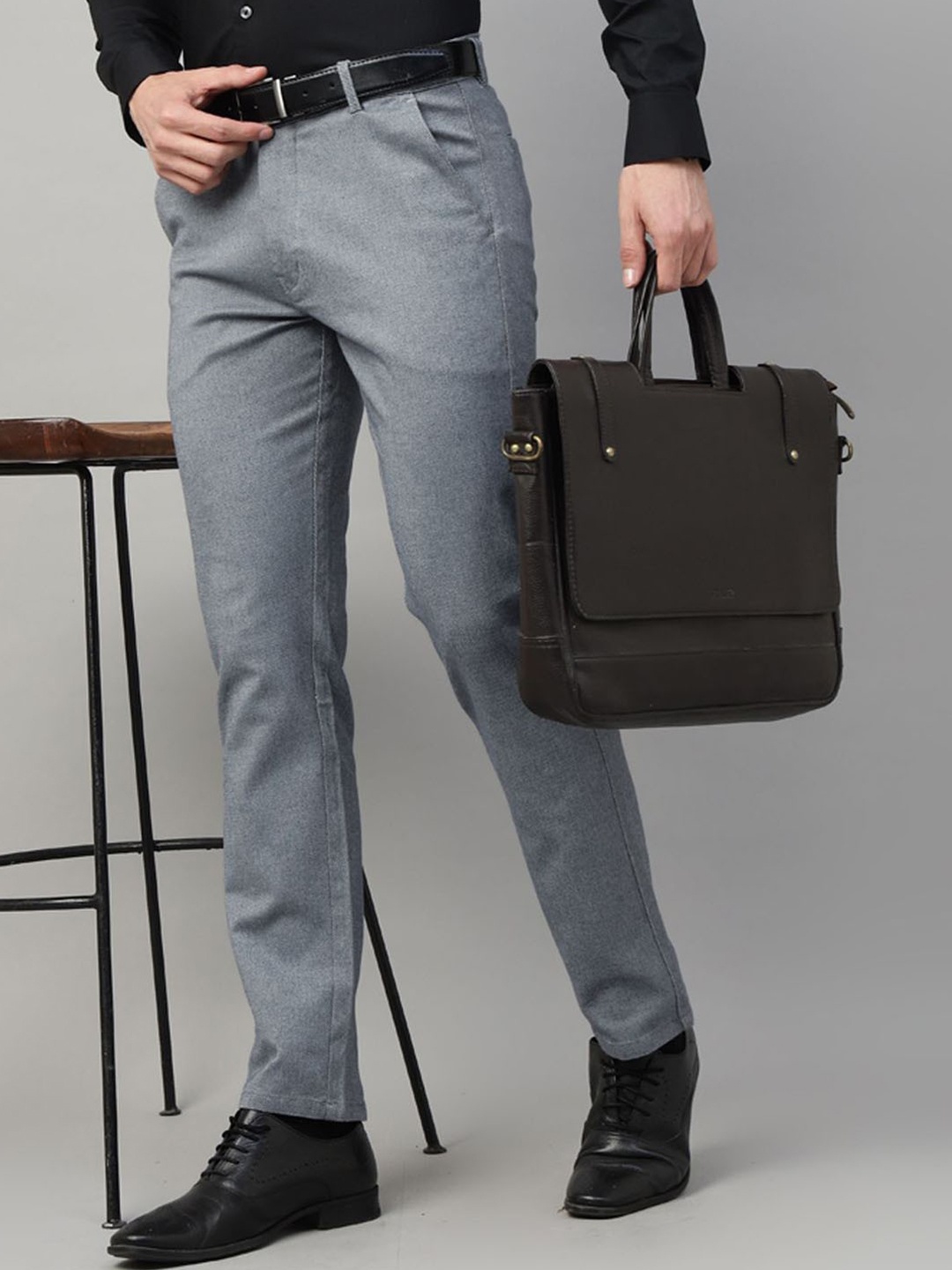 

Hancock Men Textured Slim Fit Chinos Trousers, Grey