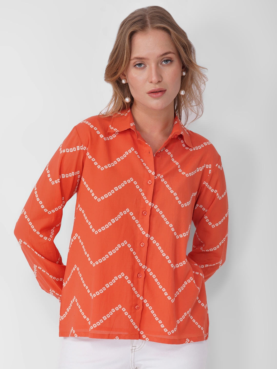 

Zenava by Myntra Women Comfort Opaque Printed Casual Shirt, Orange