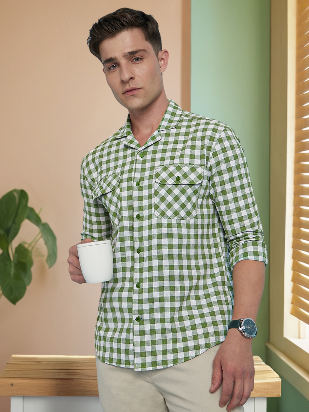 

Dennis Lingo Gingham Checks Casual Shirt, Green