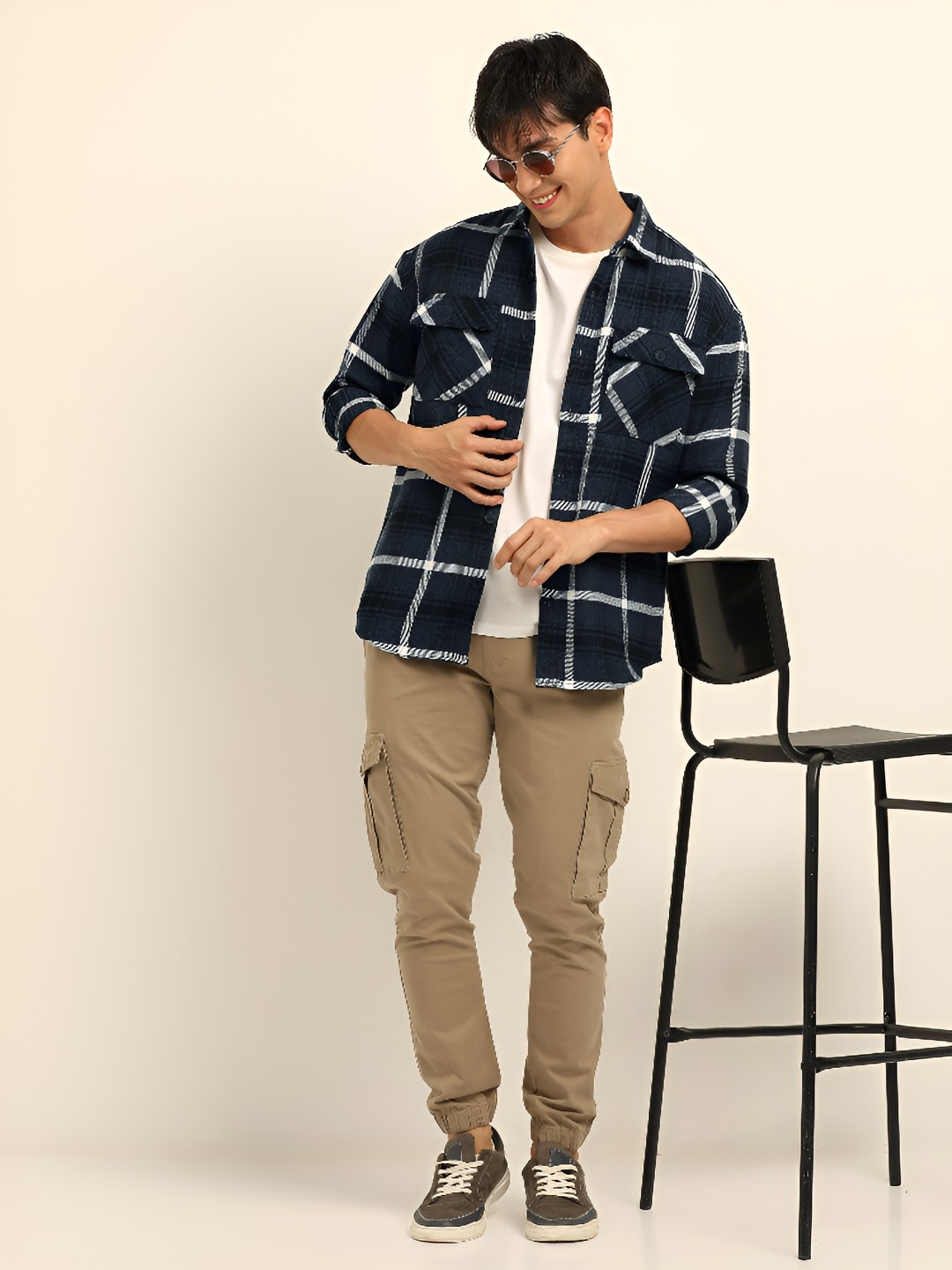 Bushirt Oversized Casual Shacket, Navy blue