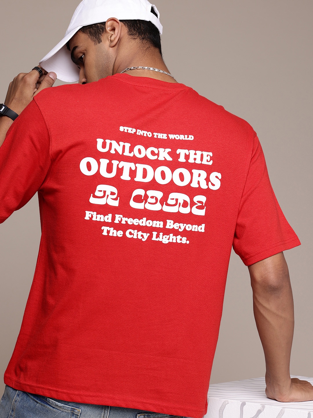 

R.Code by The Roadster Life Co. Men Typography Printed Relaxed Fit T-shirt, Red