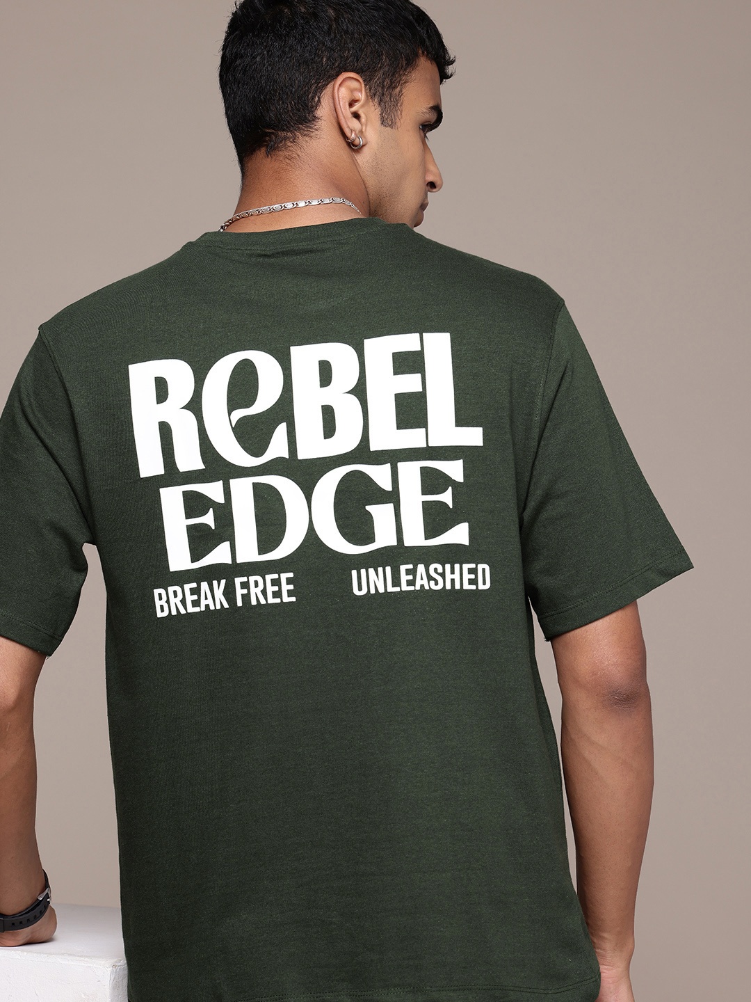 

R.Code by The Roadster Life Co. Men Typography Printed Relaxed Fit T-shirt, Olive