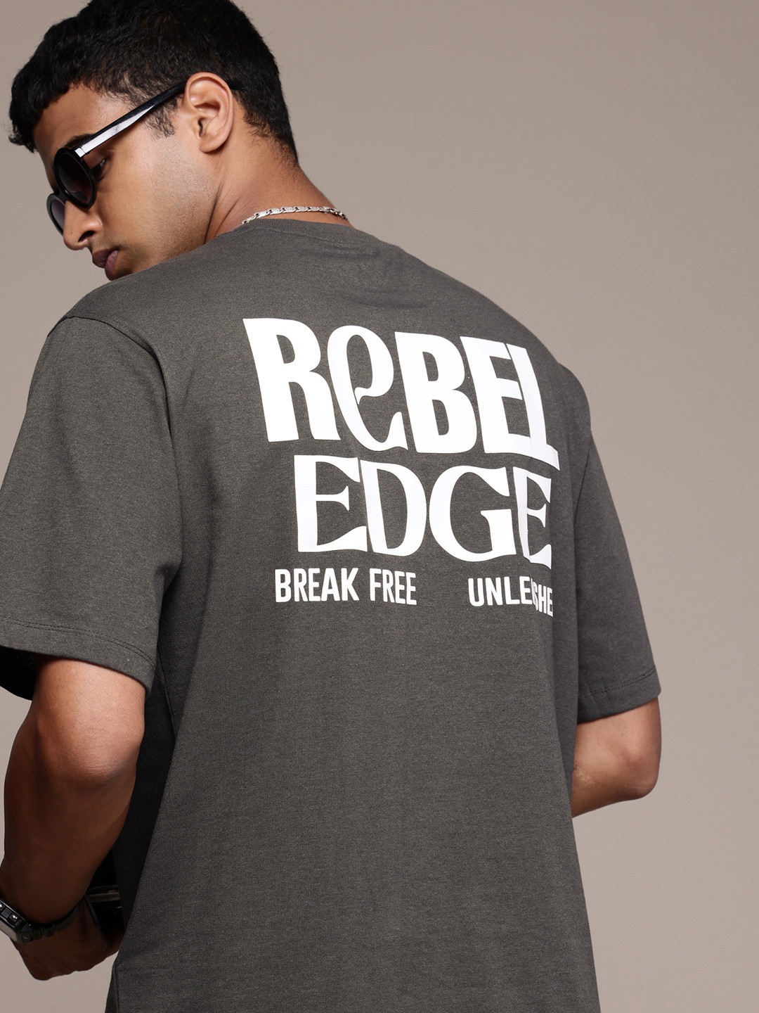 

R.Code by The Roadster Life Co. Men Typography Printed Relaxed Fit T-shirt, Grey