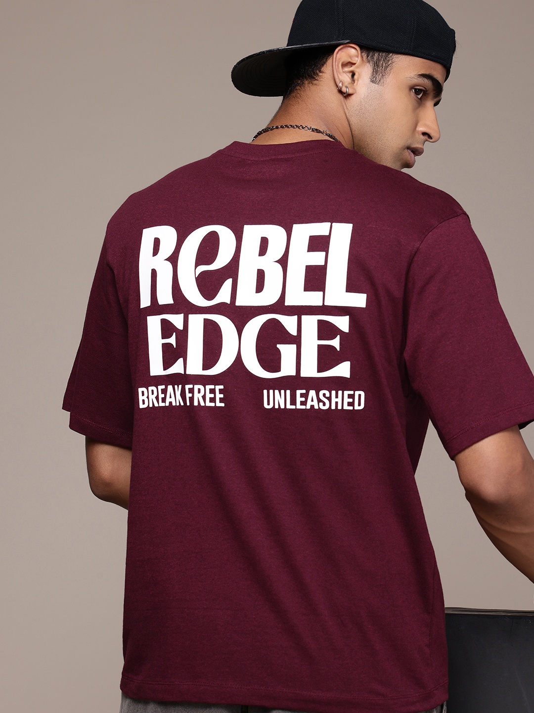 

R.Code by The Roadster Life Co. Men Typography Printed T-shirt, Burgundy
