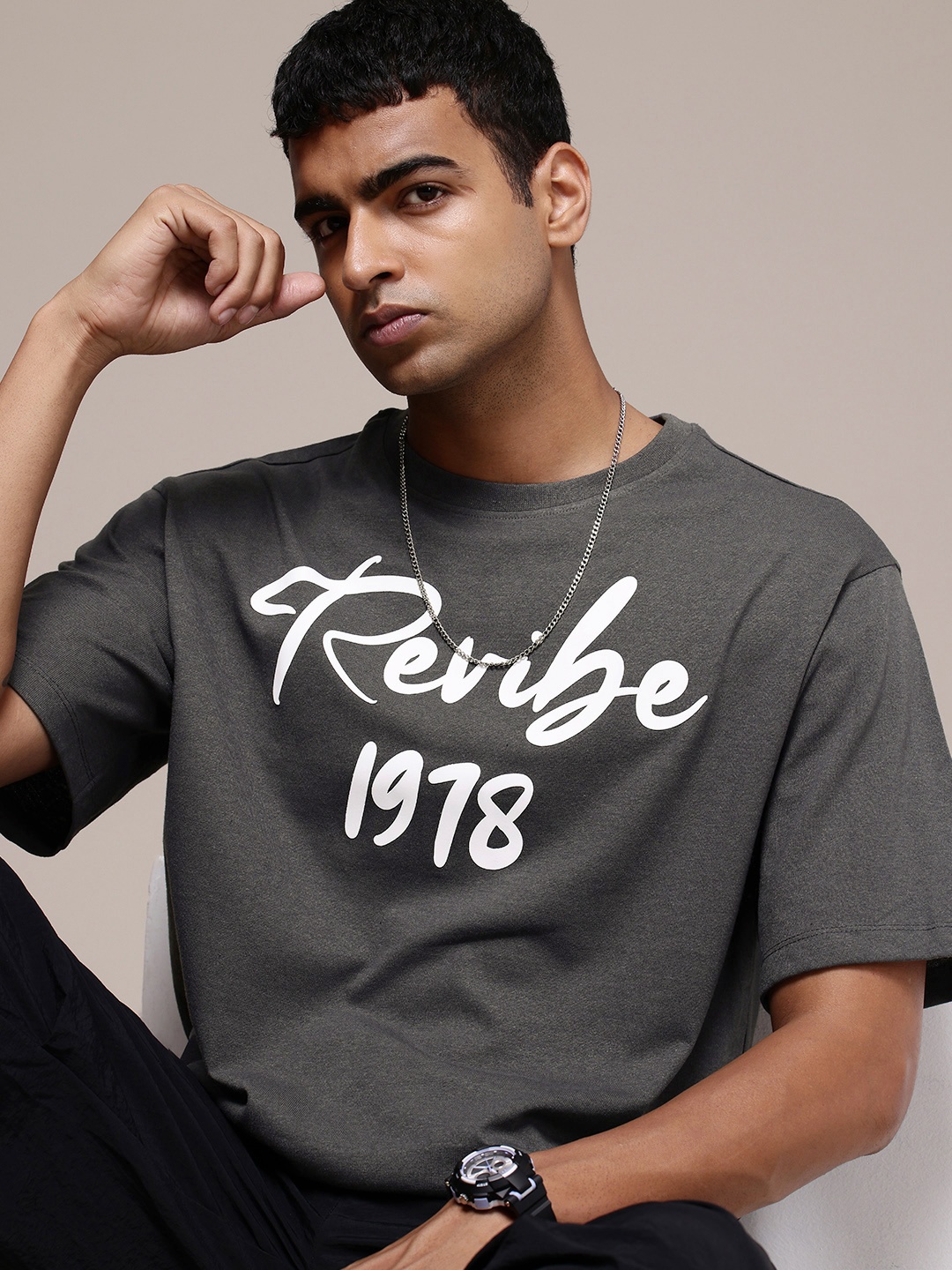 

R.Code by The Roadster Life Co. Men Typography Printed Relaxed Fit T-shirt, Grey
