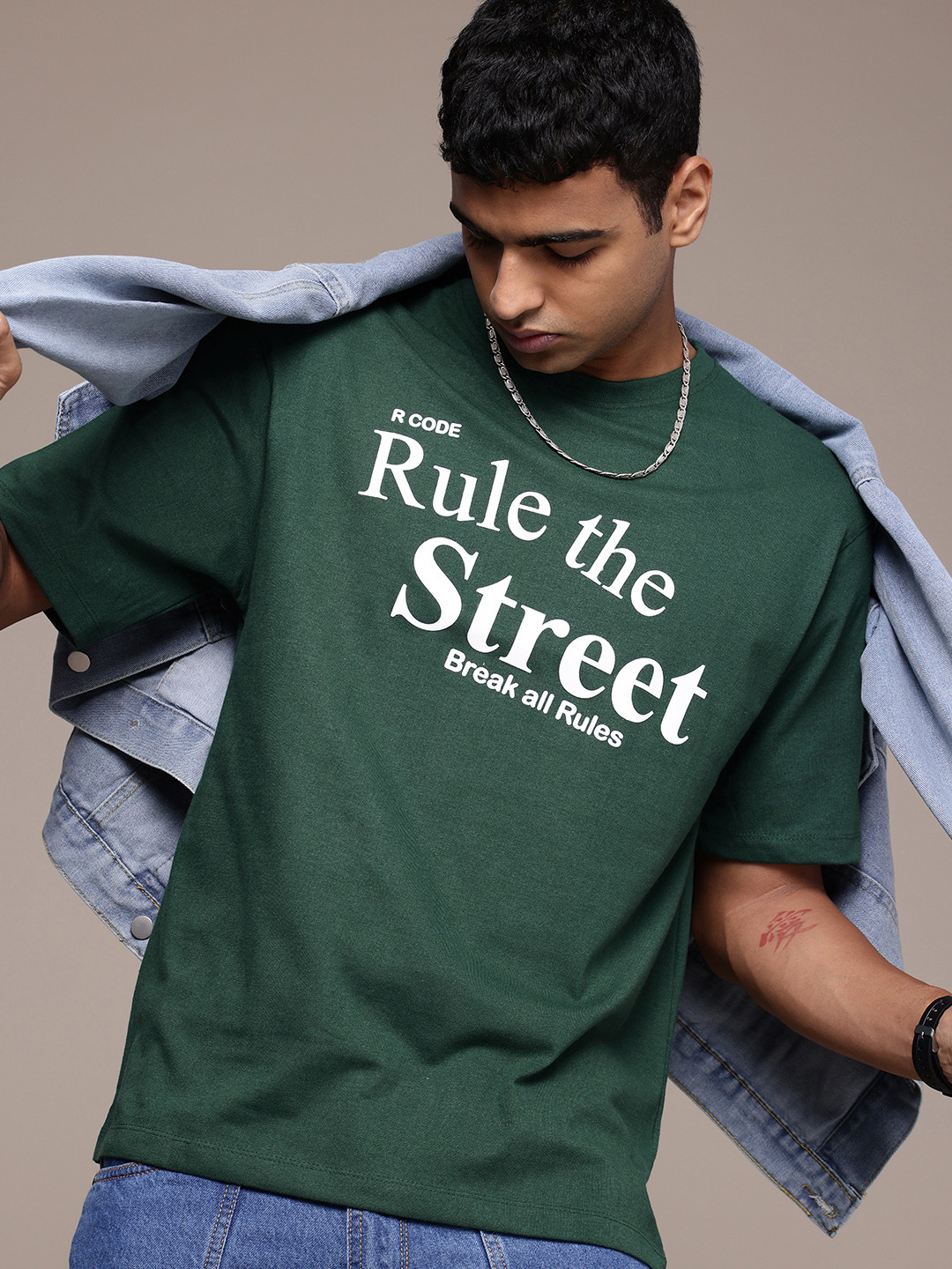 

R.Code by The Roadster Life Co. Men Typography Printed Relaxed Fit T-shirt, Green