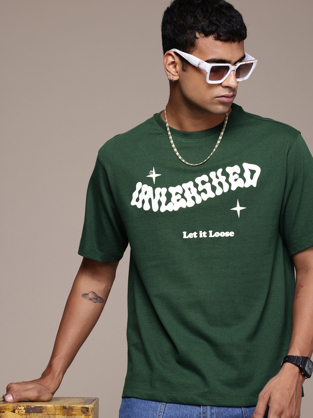 

R.Code by The Roadster Life Co. Men Typography Printed Relaxed Fit T-shirt, Green