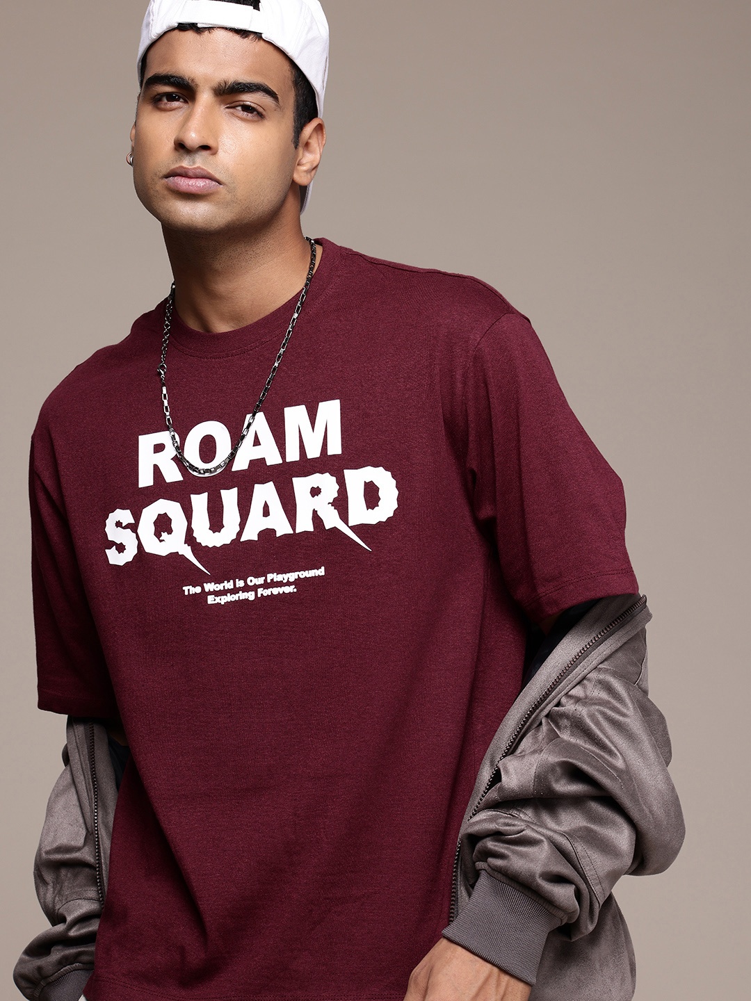 

R.Code by The Roadster Life Co. Men Typography Printed T-shirt, Burgundy