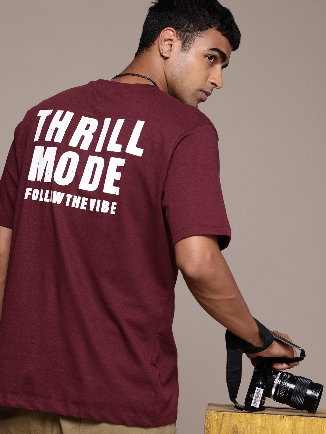 

R.Code by The Roadster Life Co. Typography Printed Drop-Shoulder Relaxed Fit T-shirt, Maroon