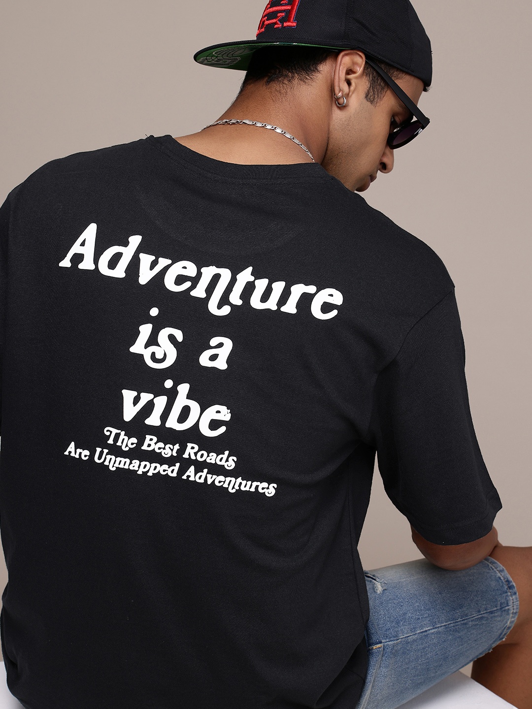 

R.Code by The Roadster Life Co. Men Typography Printed Relaxed Fit T-shirt, Black