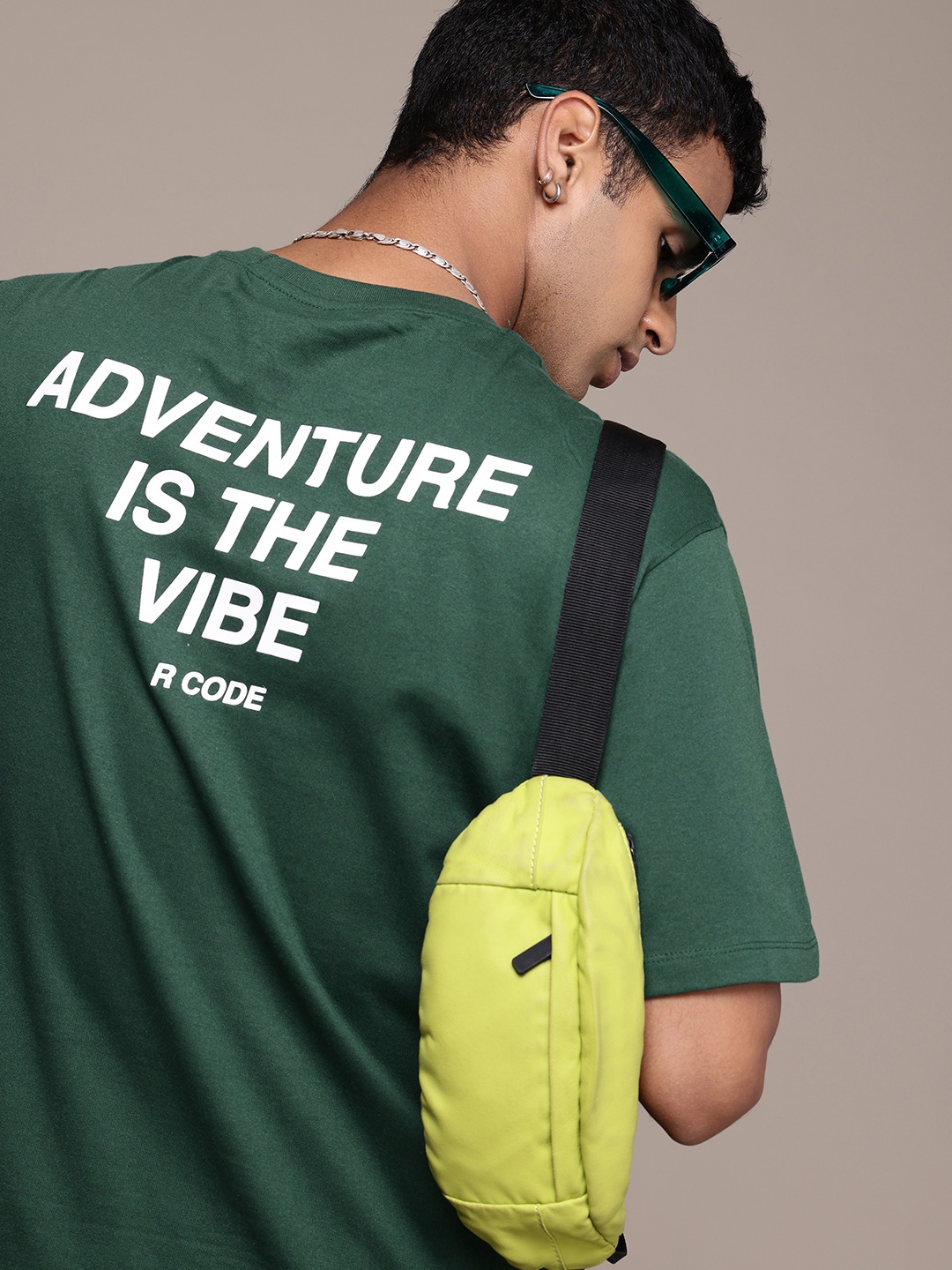 

R.Code by The Roadster Life Co. Men Typography Printed Relaxed Fit T-shirt, Green