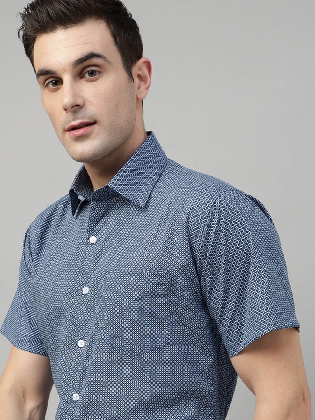

Hancock Men Premium Slim Fit Opaque Printed Party Shirt, Blue