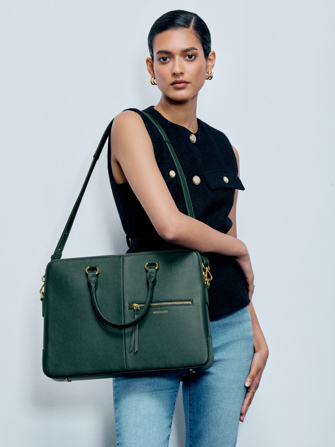 

MIRAGGIO Noel Unisex Textured Laptop Bag with Adjustable & Detachable Strap, Green