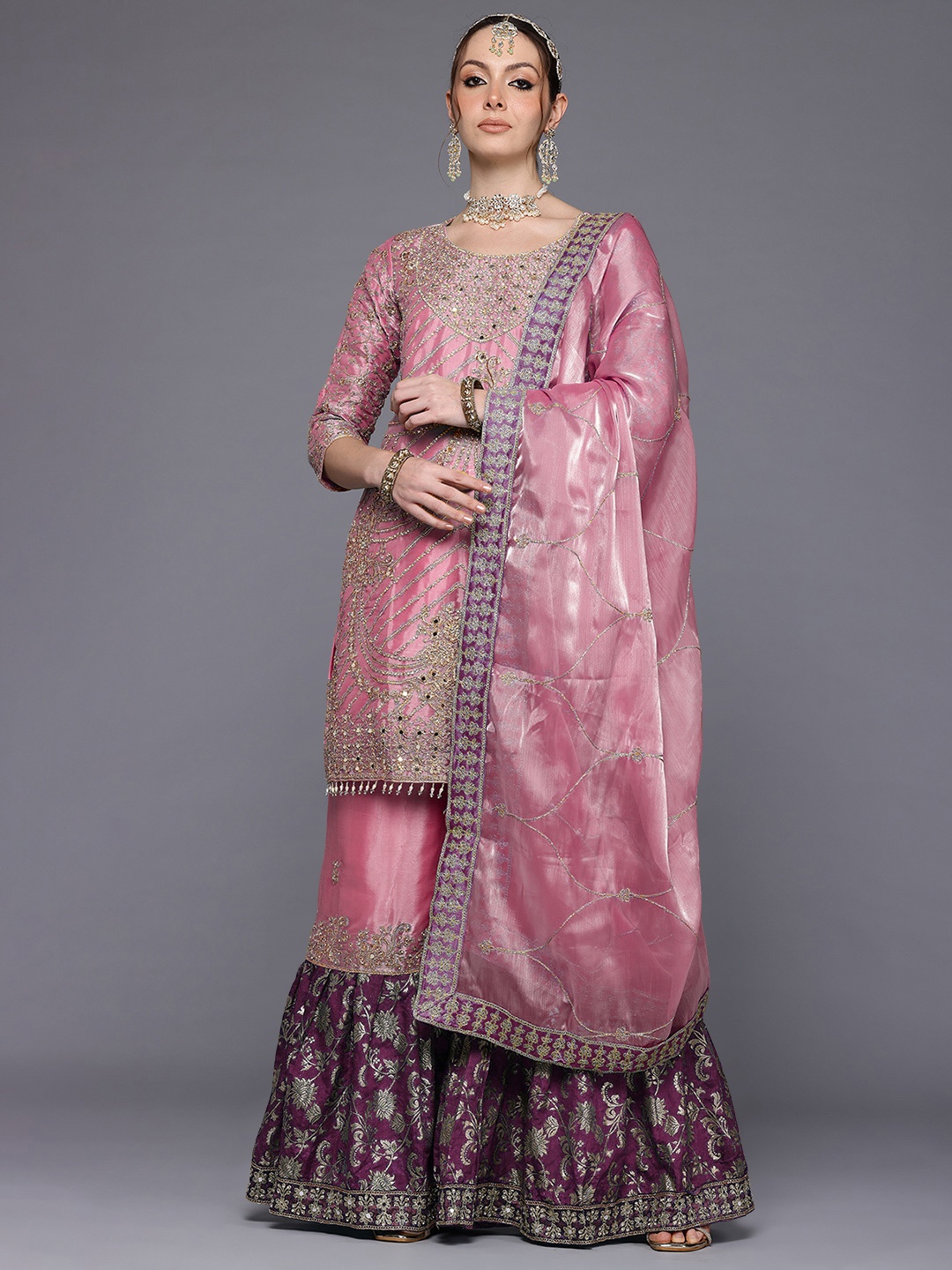 

Ahalyaa Embroidered Organza Semi-Stitched Dress Material, Pink