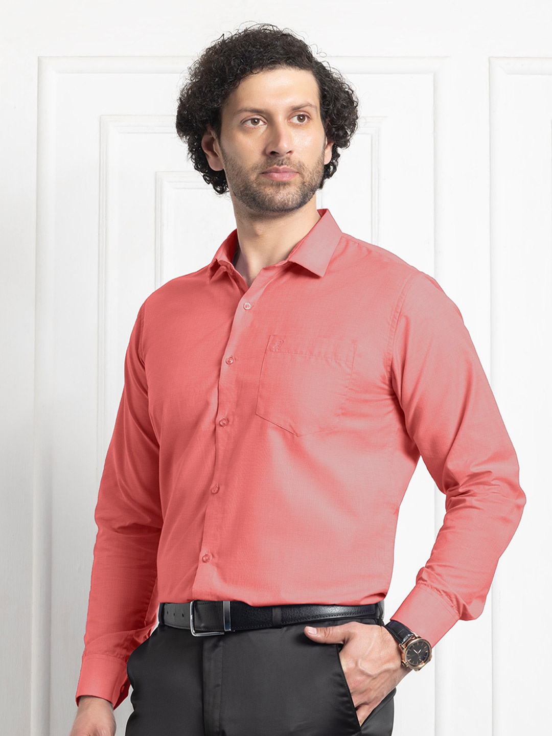

FILO HEVIS Men Classic Filafil Formal Shirt, Peach