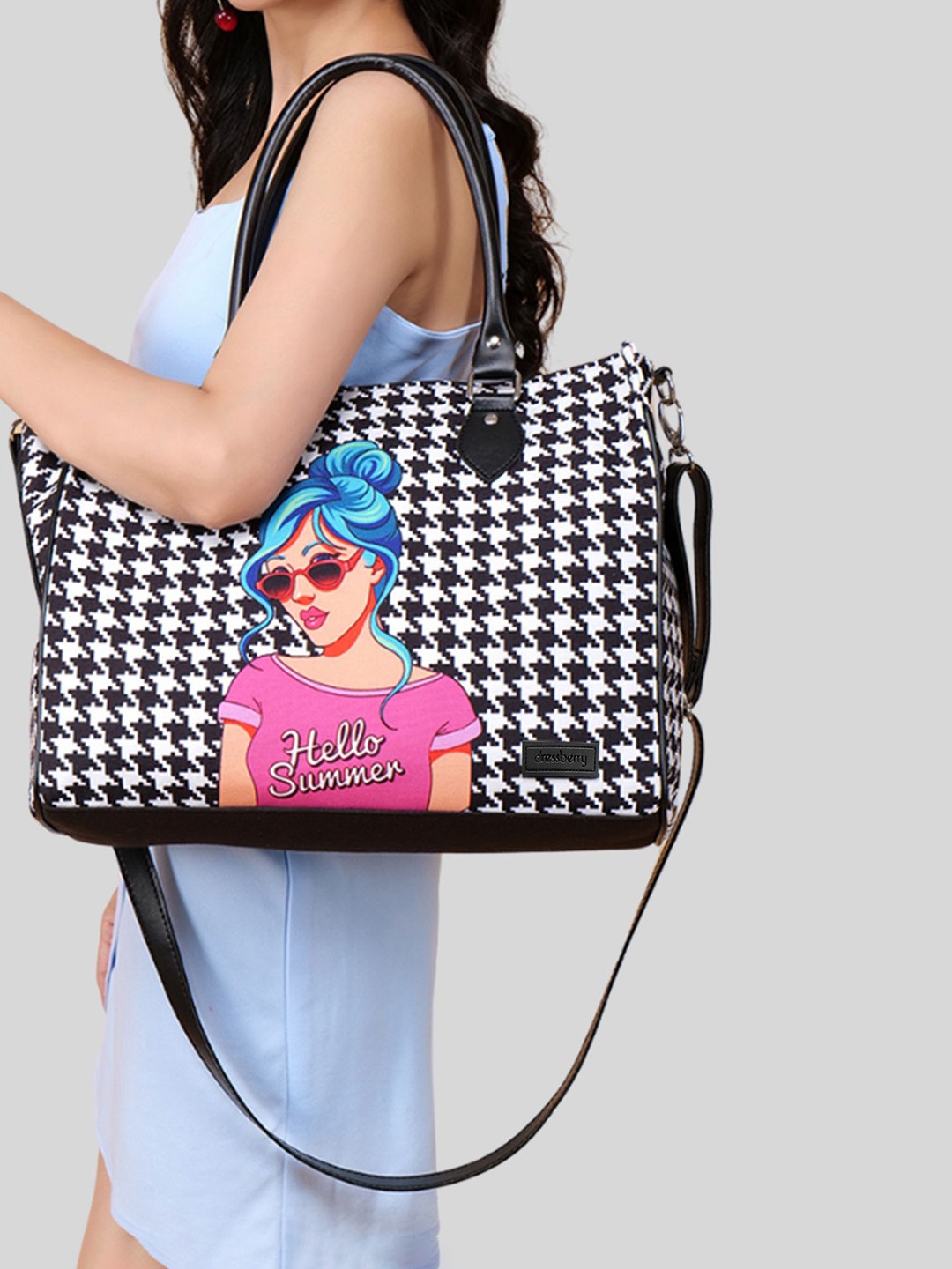 

DressBerry Printed Shopper Tote Bag, Black