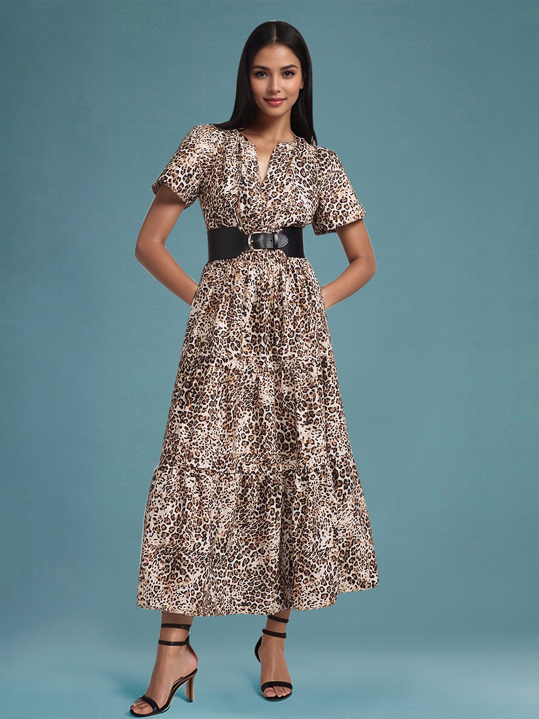

DressBerry Women Animal Printed Ankle Length Dress, Brown