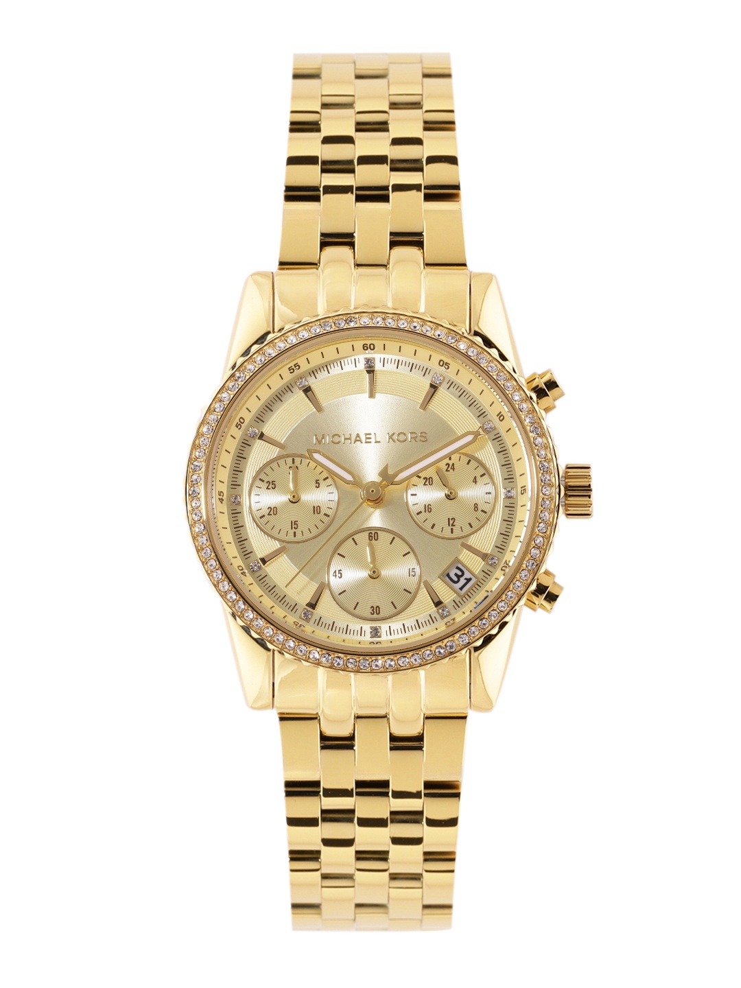 

Michael Kors Women Ritz Embellished Dial Chronograph Analogue Watch - MK7530, Gold