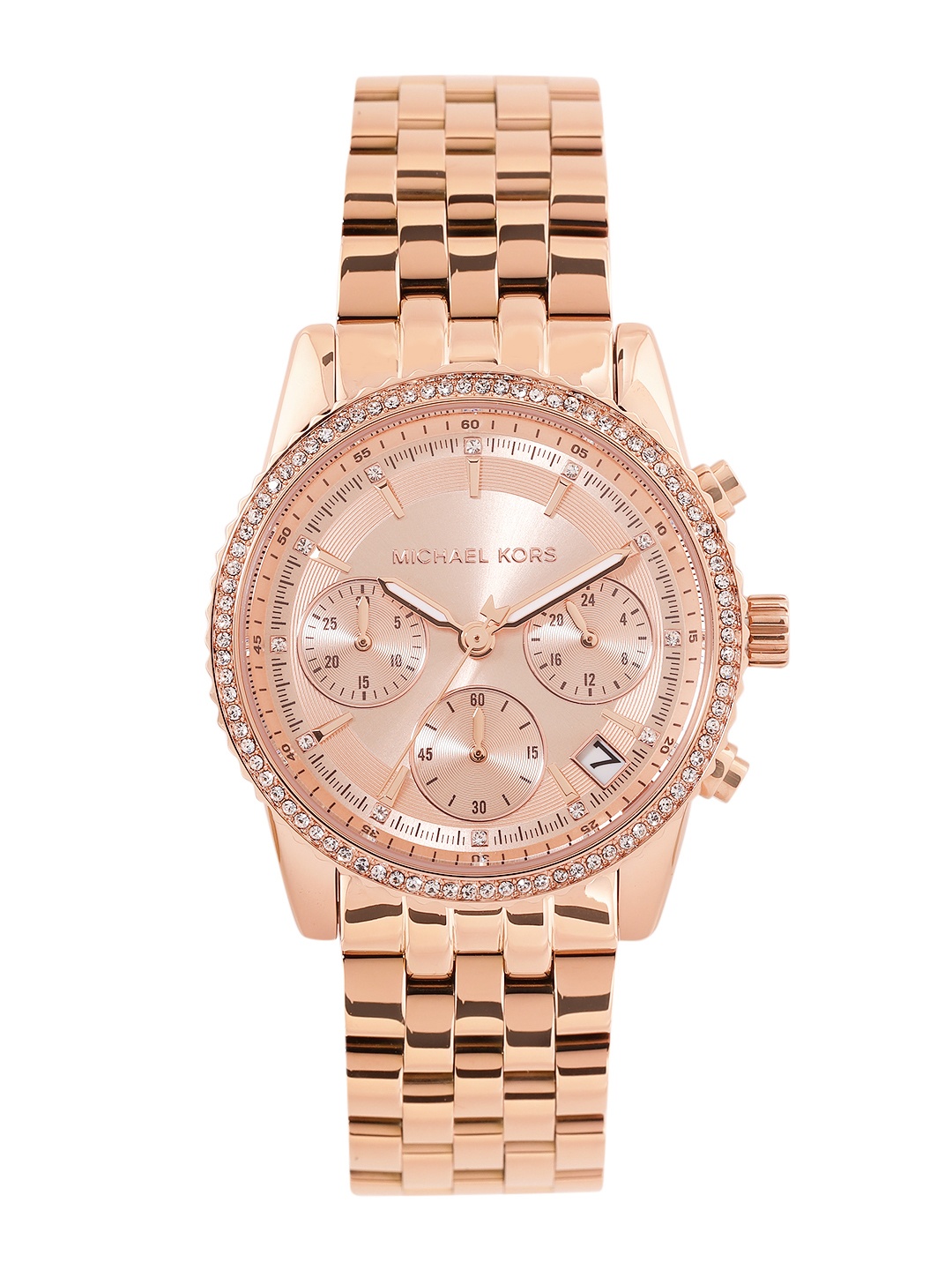 

Michael Kors Women Ritz Embellished Dial Chronograph Analogue Watch MK7531I, Rose gold
