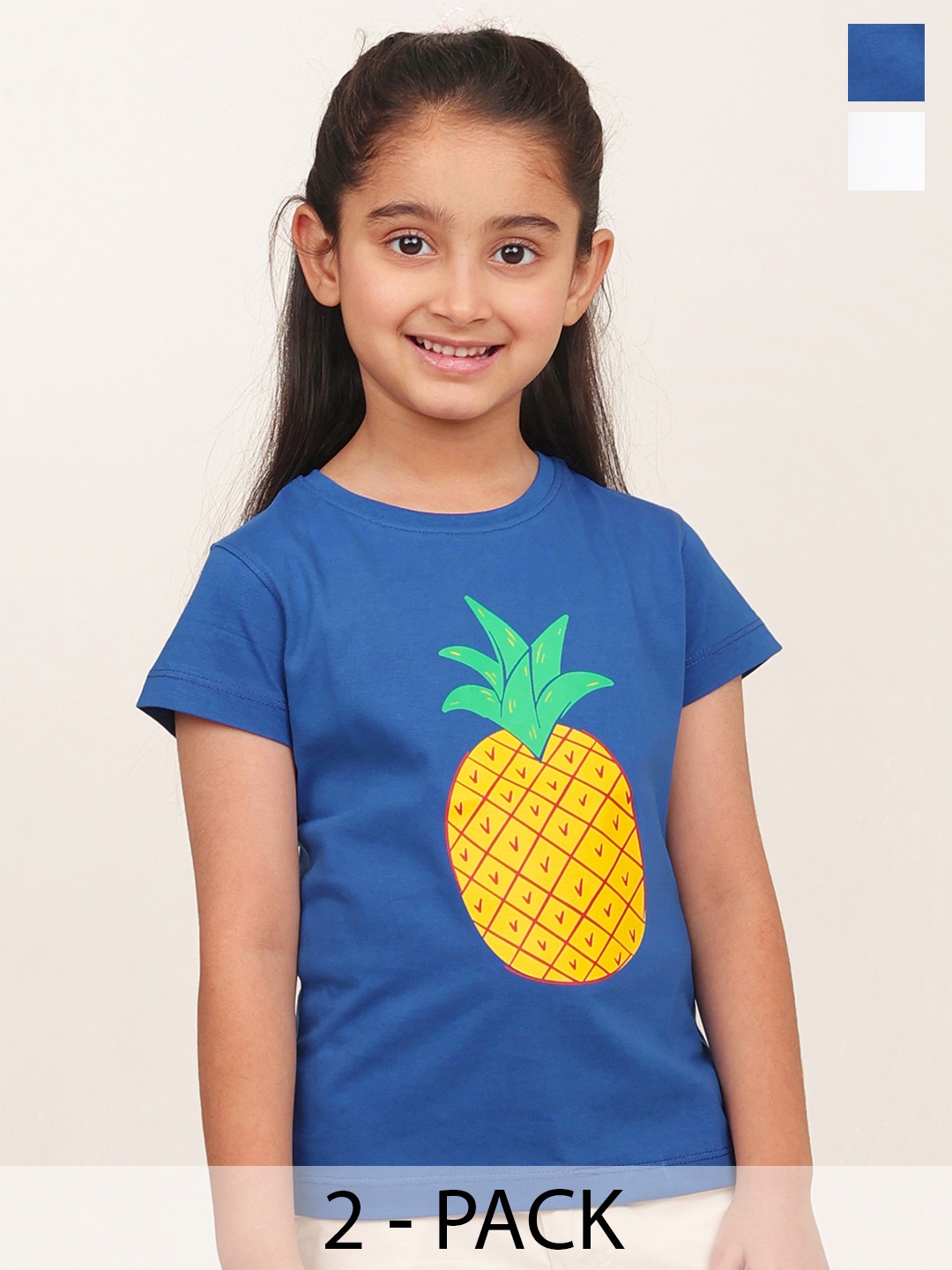 

Campana Girls Pack Of 2 Graphic Printed Round Neck Cotton T-shirts, Blue
