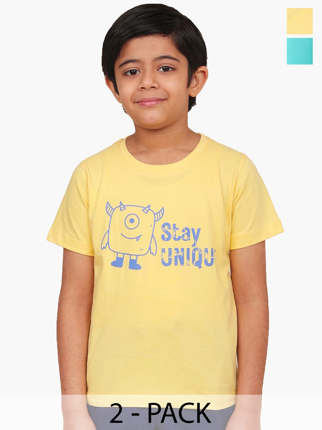 

Campana Boys Pack Of 2 Graphic Printed Round Neck Cotton T-shirts, Yellow