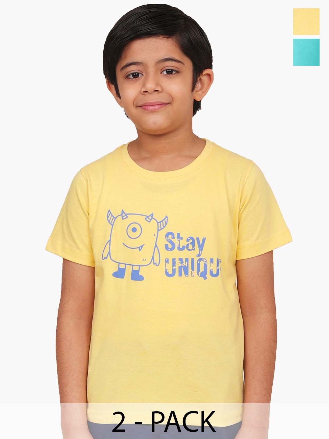

Campana Boys Pack Of 2 Graphic Printed Round Neck Cotton T-shirts, Yellow