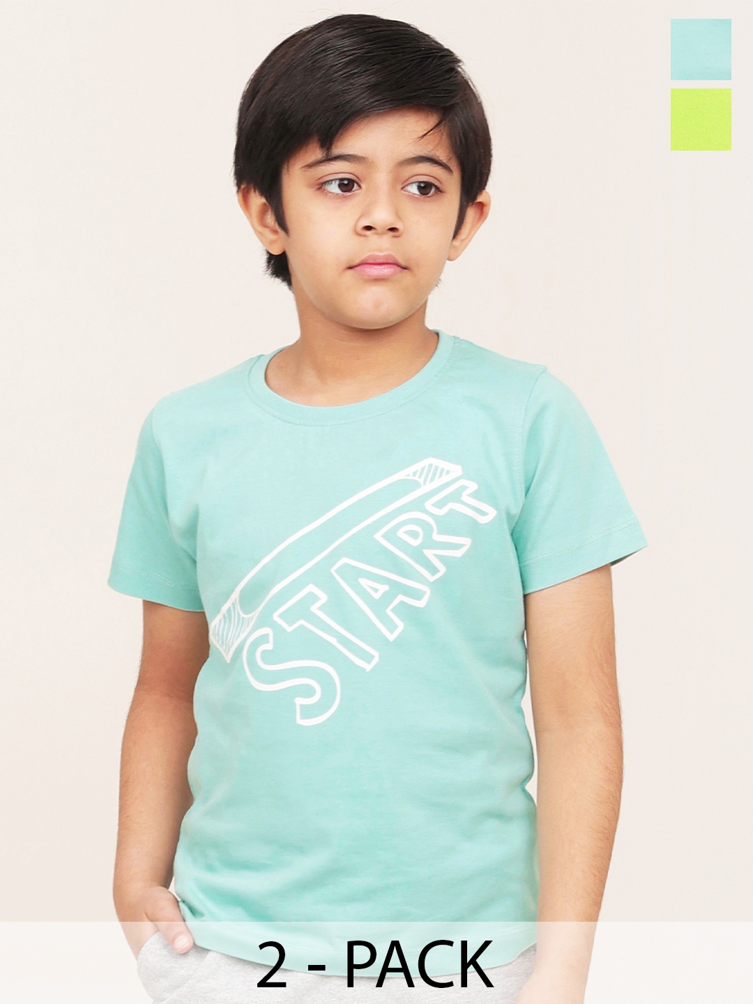 

Campana Boys Pack Of 2 Graphic Printed Round Neck Cotton T-shirts, Blue