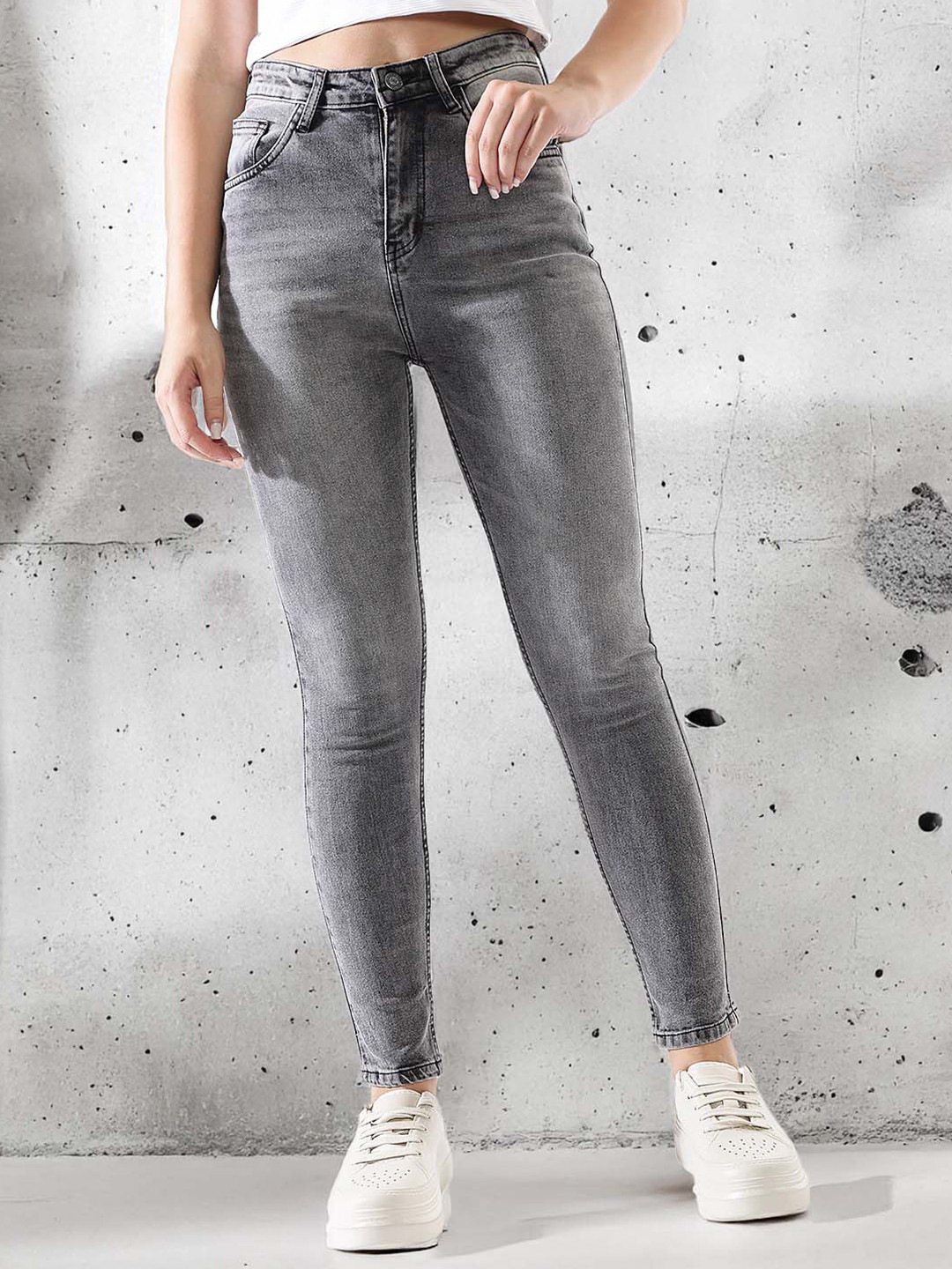 

High Star Women Comfort Skinny Fit High-Rise Heavy Fade Stretchable Jeans, Black