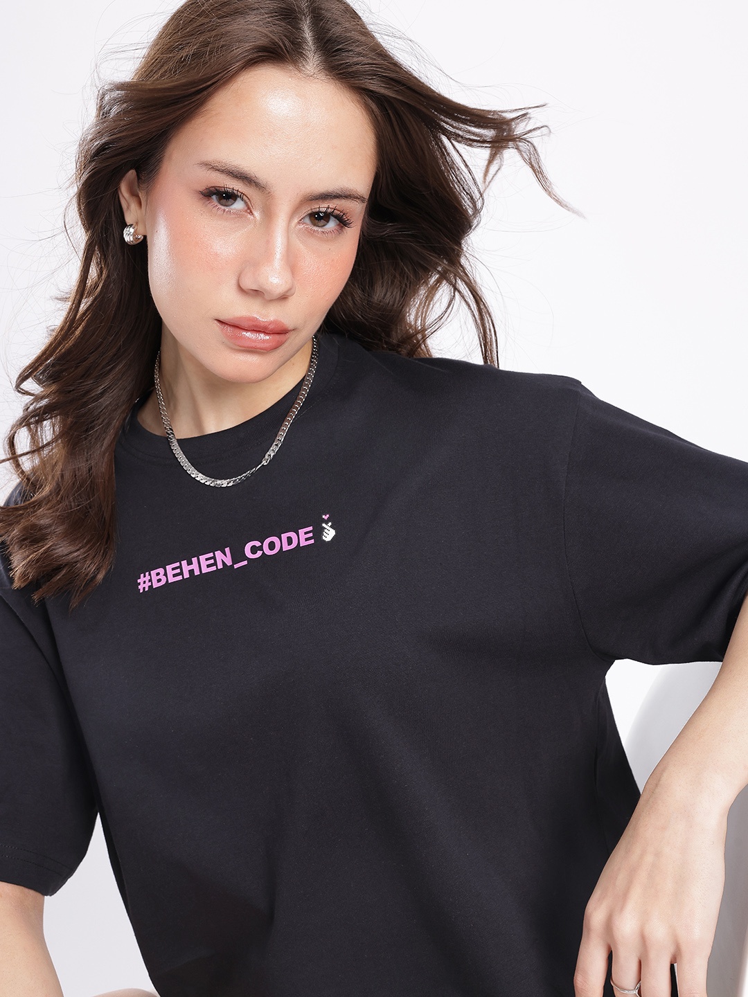 

glitchez Urban Classic Minimal Printed Oversized T-shirt, Black