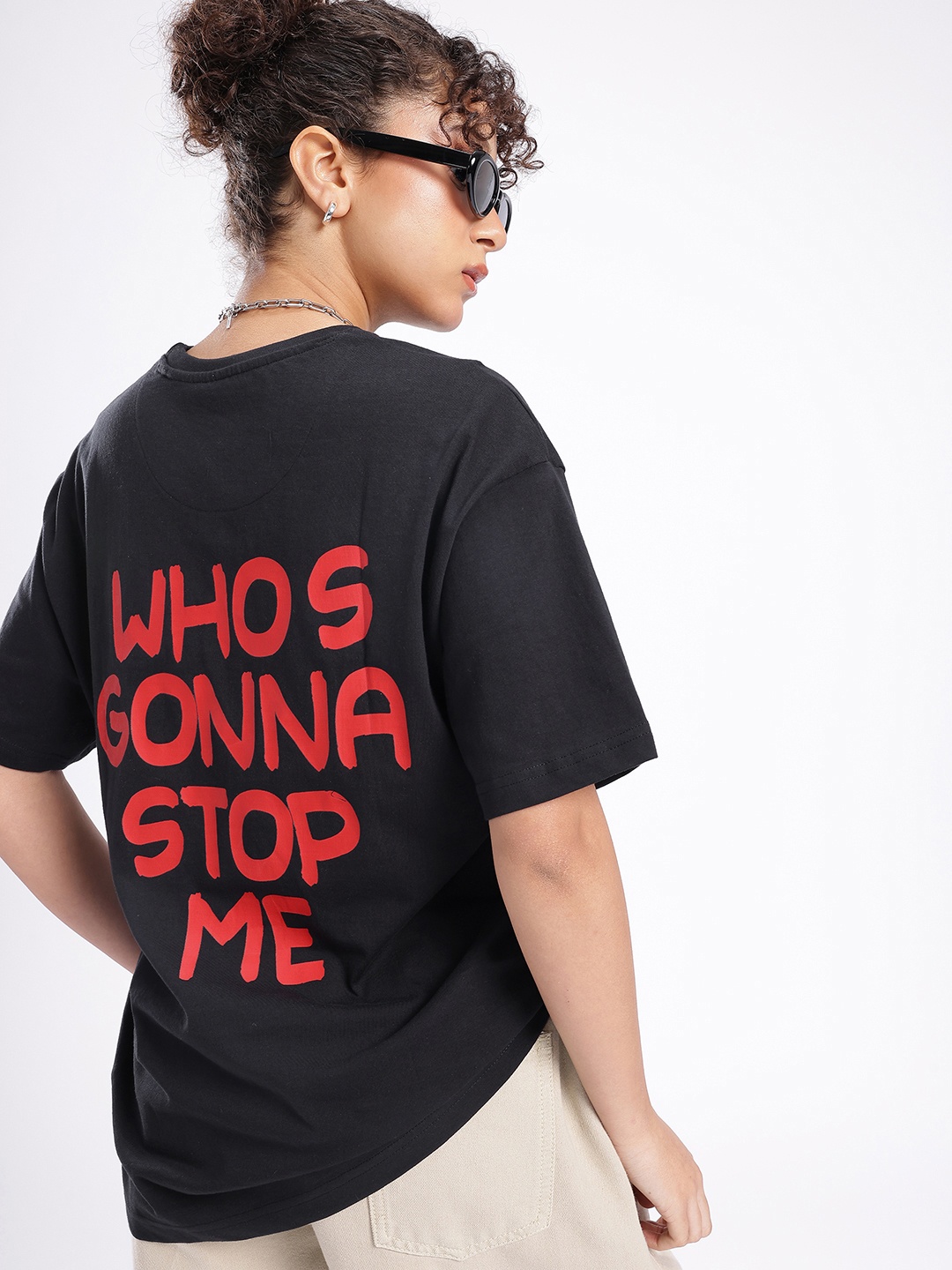 

glitchez Chic Attitude Printed Oversized T-shirt, Black