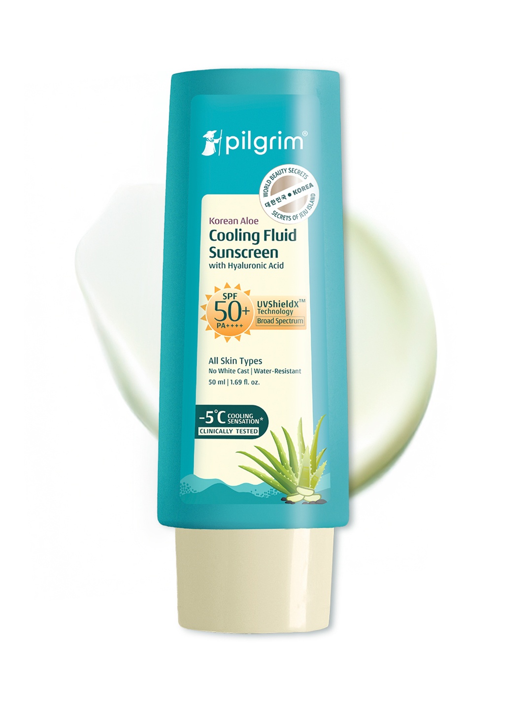 

Pilgrim Korean Aloe Cooling Fluid Sunscreen SPF 50+ PA++++ With Hyaluronic Acid- 50 ml, Teal