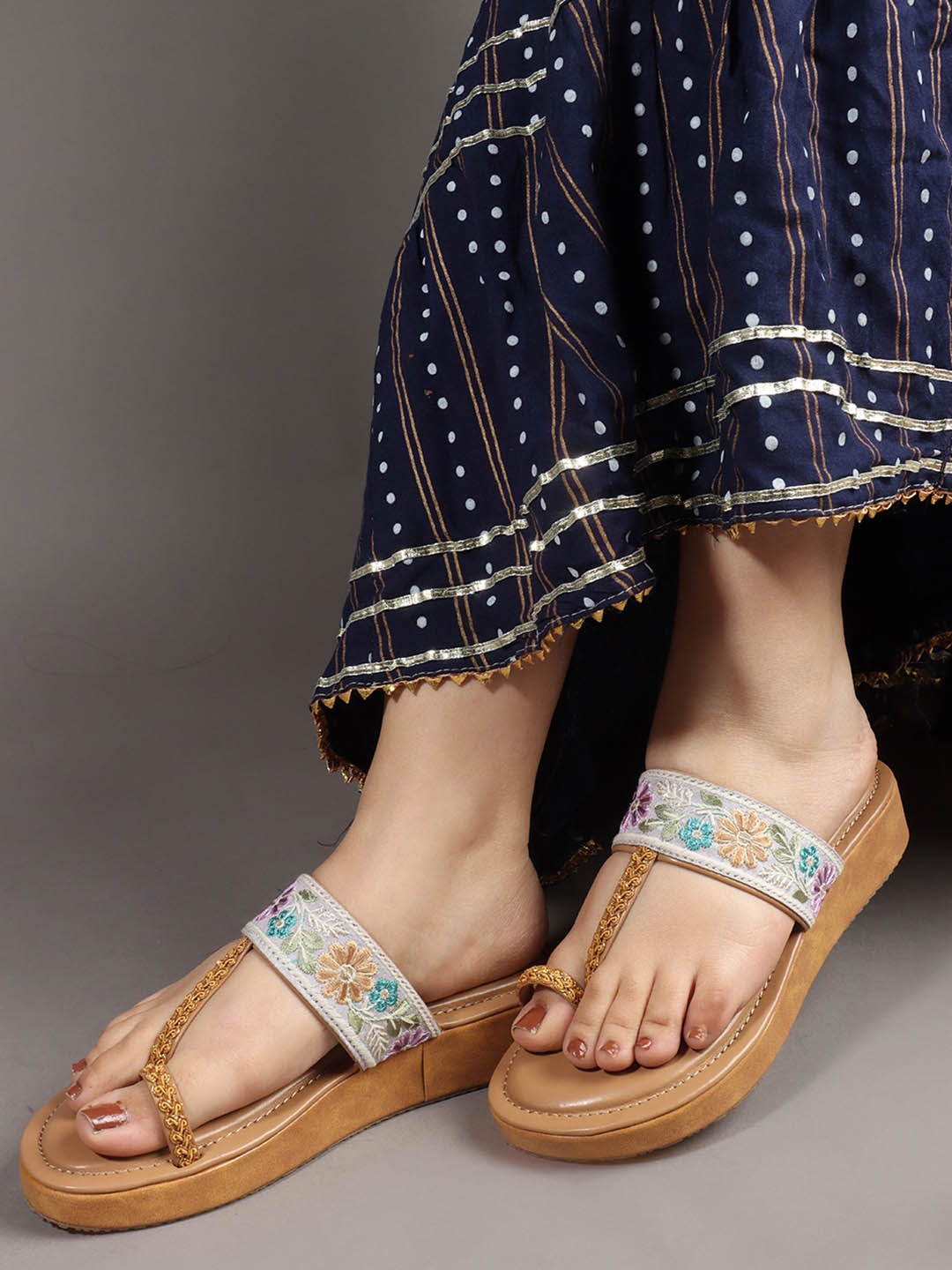 Anouk Embellished Wedge Sandals, Beige