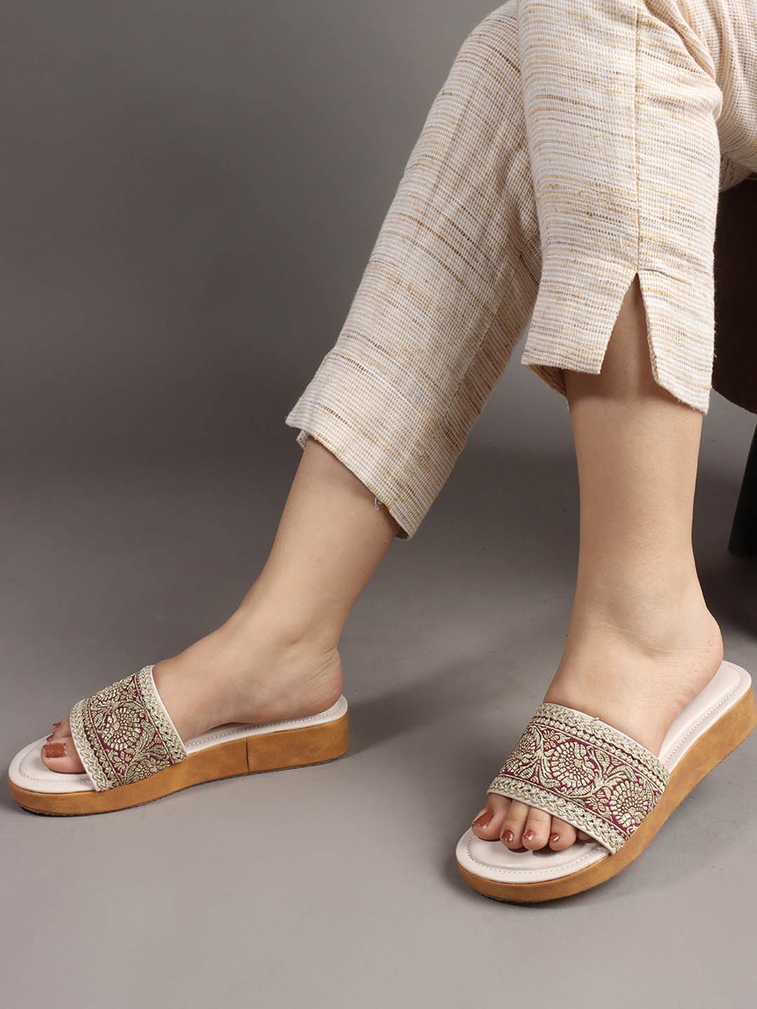 Anouk Embellished Wedge Sandals, Cream