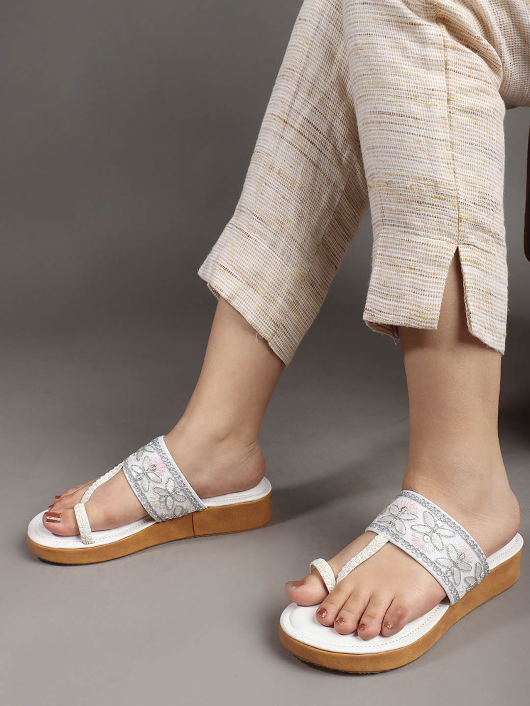 

Anouk Embellished Wedge Sandals, White