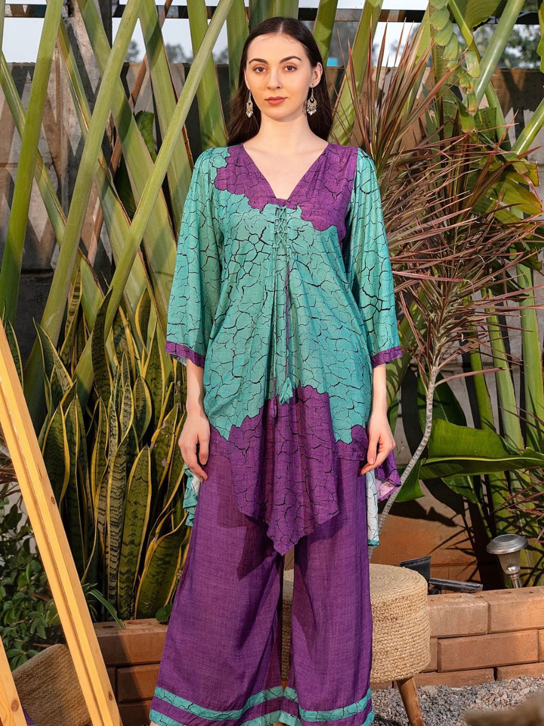 

House of Abeena Printed Organic Cotton Top With Trousers Co-Ords, Green