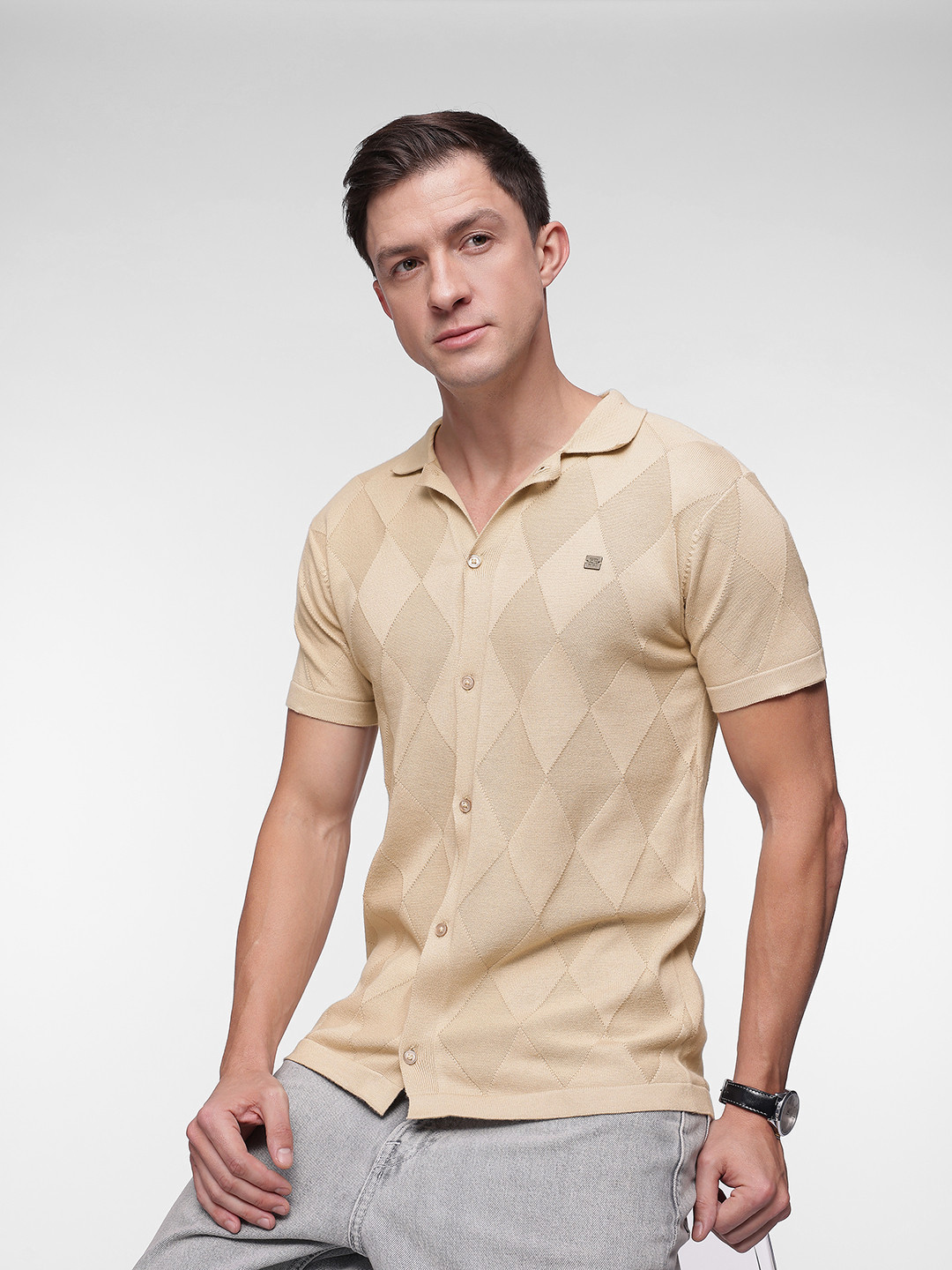 

French Connection Men Premium Pure Cotton Casual Shirt, Beige