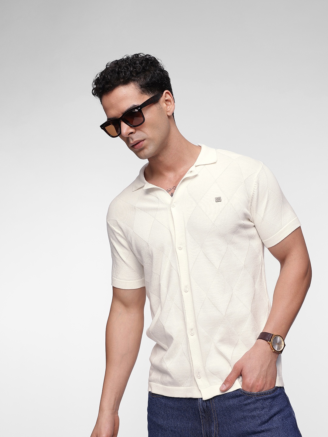 

French Connection Men Premium Pure Cotton Casual Shirt, White